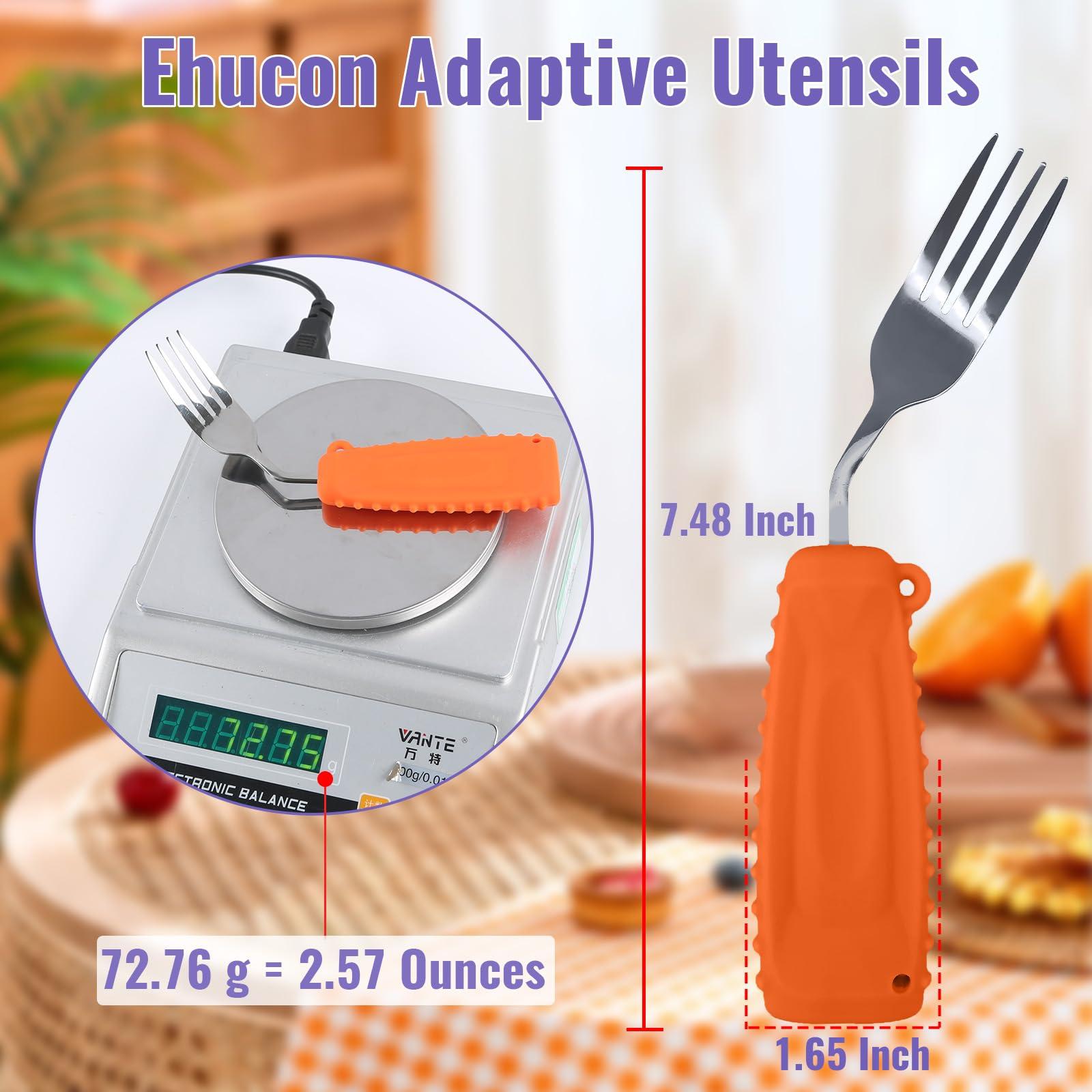 Ehucon Ehucon Adaptive Weighted Silverware Utensils Angled Fork for Hand Tremors Parkinsons,Weighted Utensils with Non-Slip Easy Grip Handles for Independent Eating(Left Hand,Orange,Pack of 1)