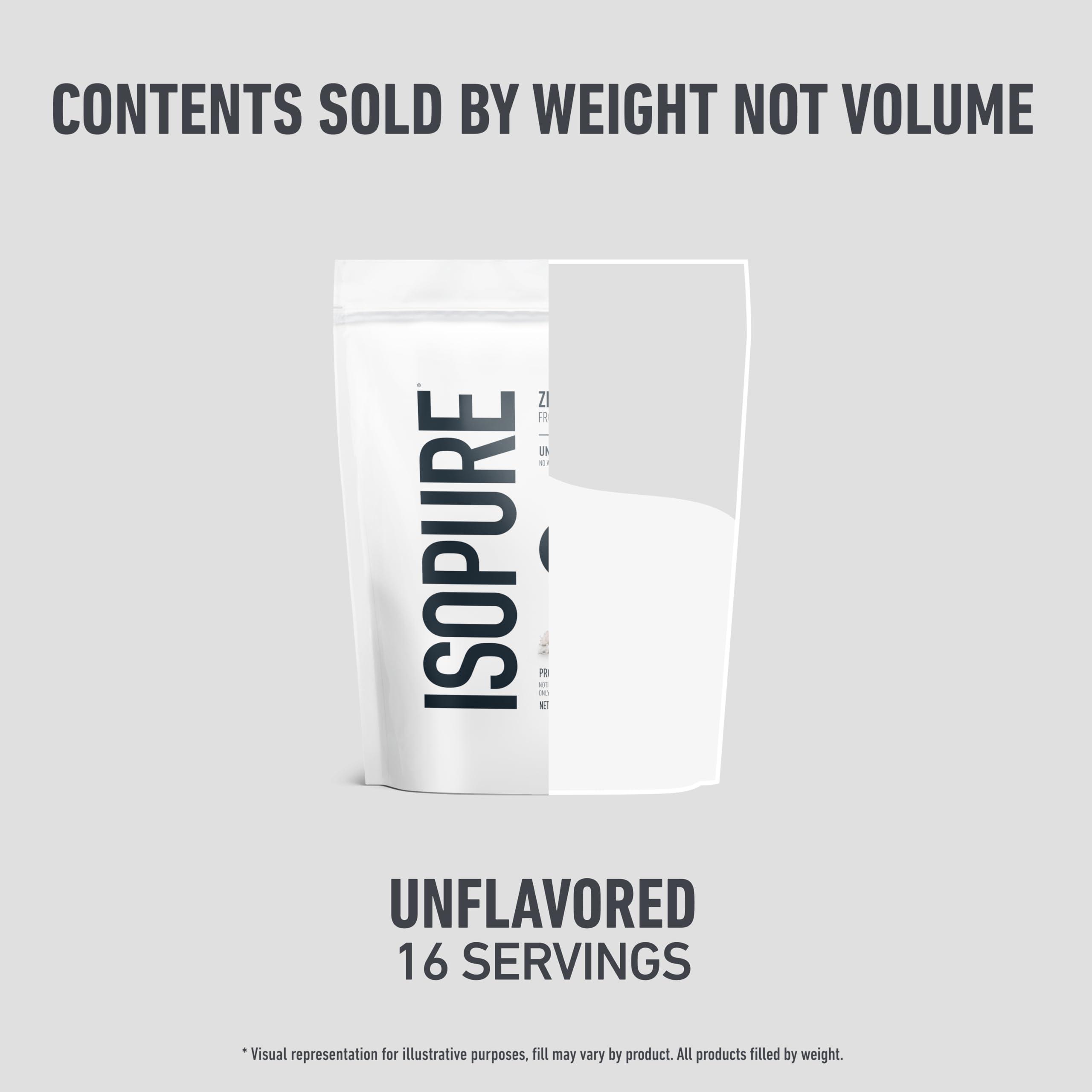 Isopure Isopure Zero Carb 100% Pure Whey Isolate Protein Powder, Lactose Free, Gluten Free, With Vitamins, Unflavored, 25g Protein Per Serving, 1 Lb, 16 Servings (Packaging May Vary)