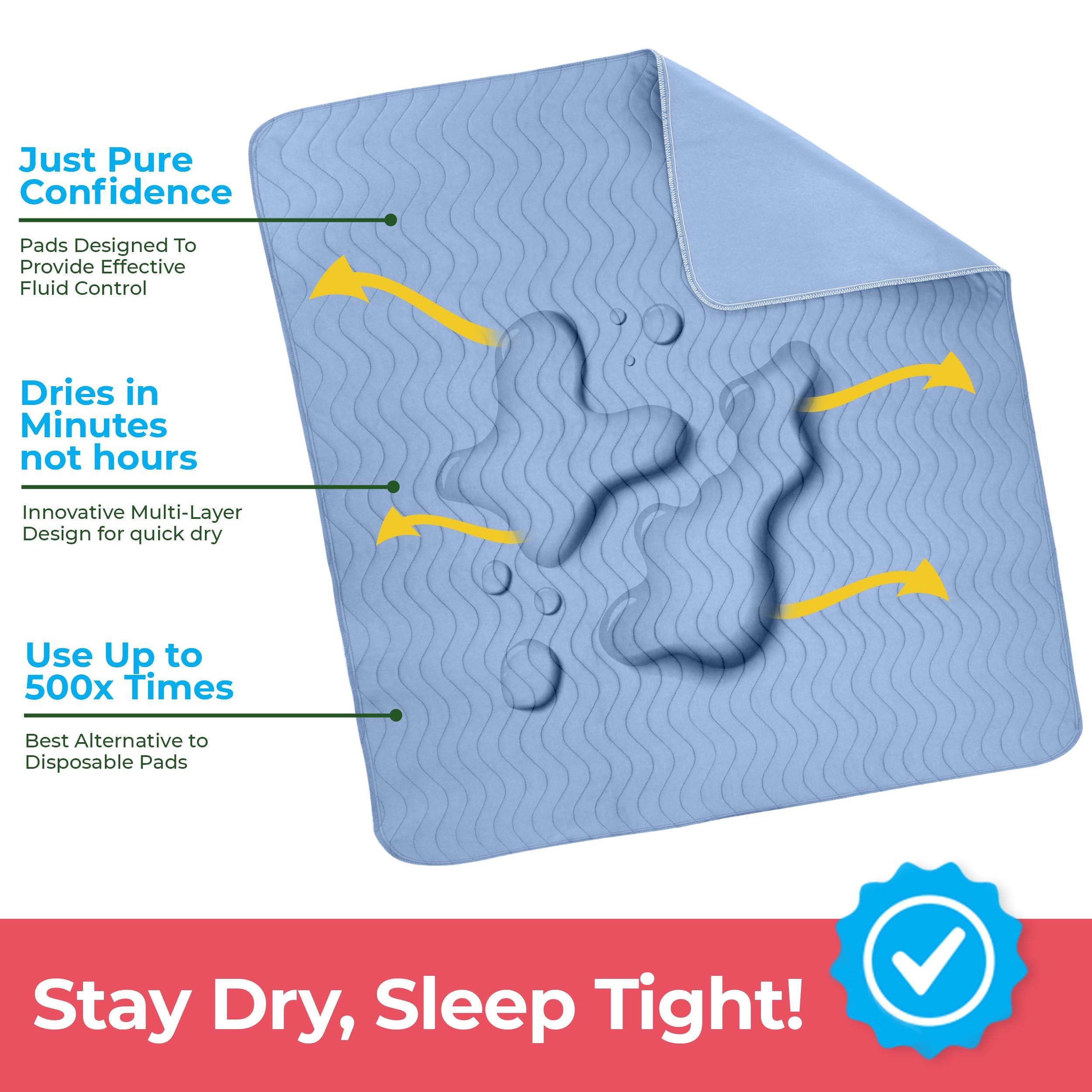 Utopia Bedding Utopia Bedding Washable Underpads 24\" x 36\" (Pack of 4), Waterproof Reusable Heavy Absorbency Incontinence Bed Pads for Adults, Kids, Elderly and Pets, Bedwetting Pads for Sofa and Couch (Blue)