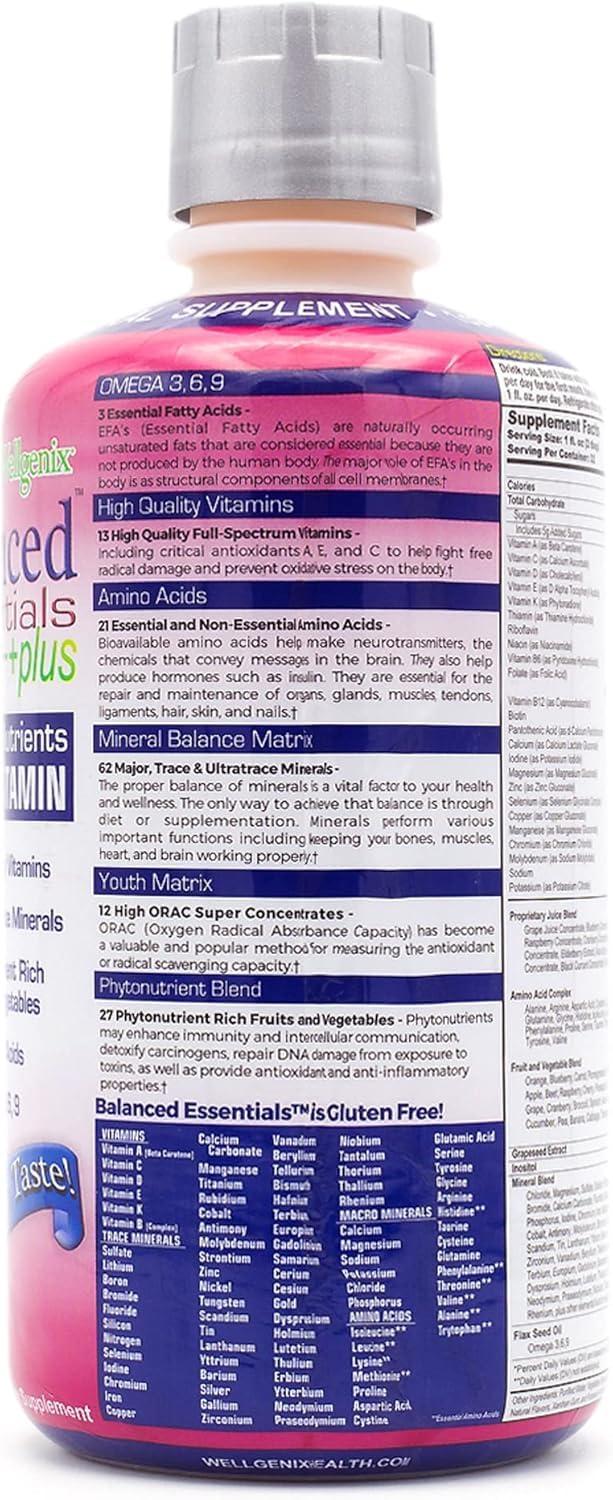 Wellgenix Wellgenix Balanced Essentials Plus New Formula - Berry Flavor 32oz (Pack of 2) - Liquid Vitamin - Complete Multivitamin Supplement - Immune Boosting & Overall Health - Adults, Kids, Toddlers