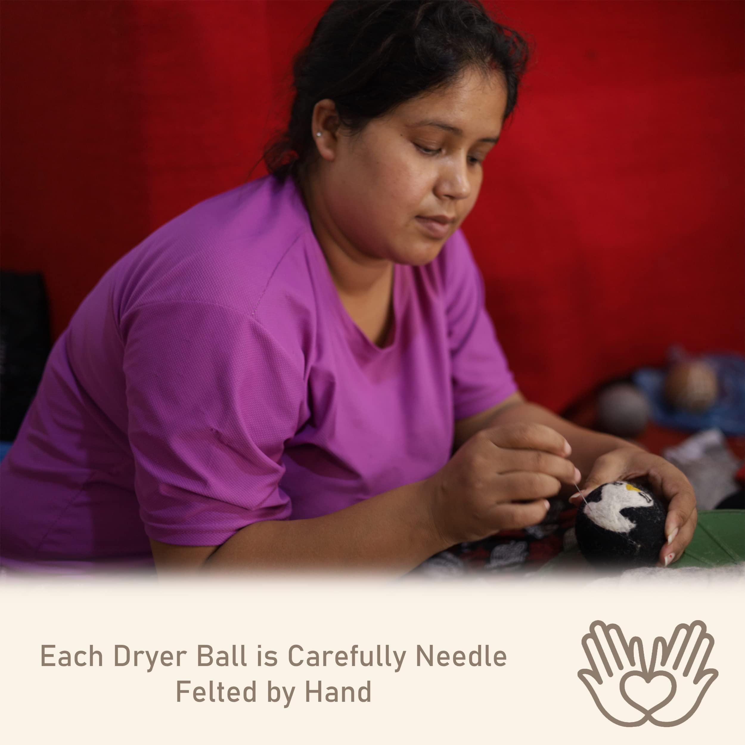 Adornimal Wool Dryer Balls Sloth, Penguin and Sheep Design Dryer Balls Laundry Reusable Natural Fabric Softener 100% Pure New Zealand Wool Handcrafted in Nepal 6 Pack Laundry Balls for Dryer