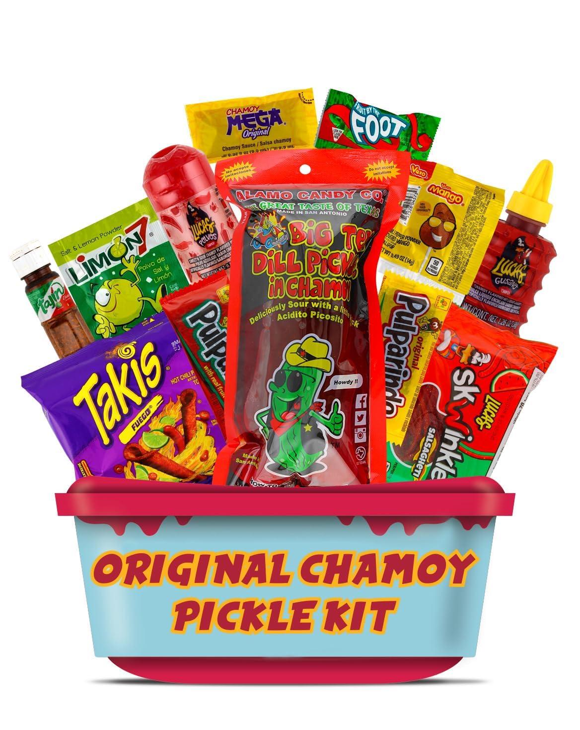 LookOn Chamoy Pickle Kit, Mexican Candy Mix Ready to make the Famous TikTok Trend, Includes Original Alamo Dill Pickle, Baby Lucas, Lucas Gusano, Skwinkles Salsaghetti, Tajin & Pulparindo by LookOn