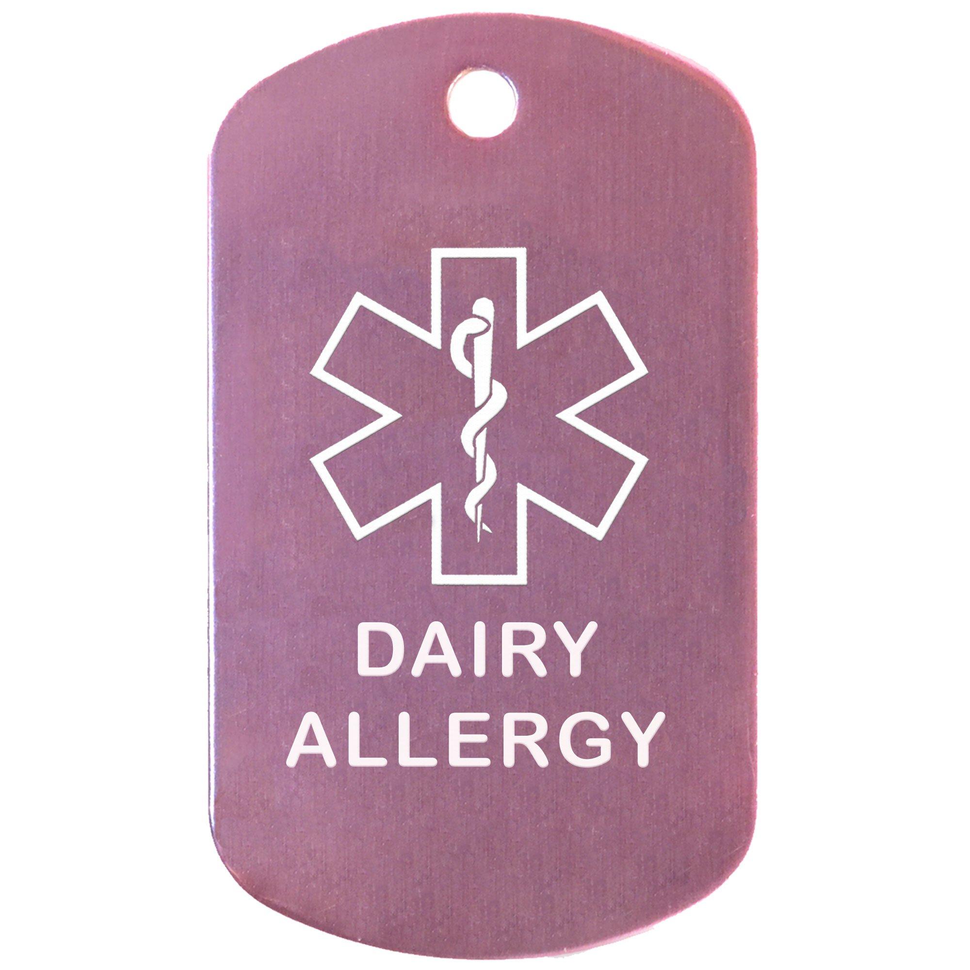 Goods For Giving Dairy Allergy Medical Alert ID Necklace with Pink Tag, Camo Forest Silencer, and 30'' USA Chain - 154 Color Choices