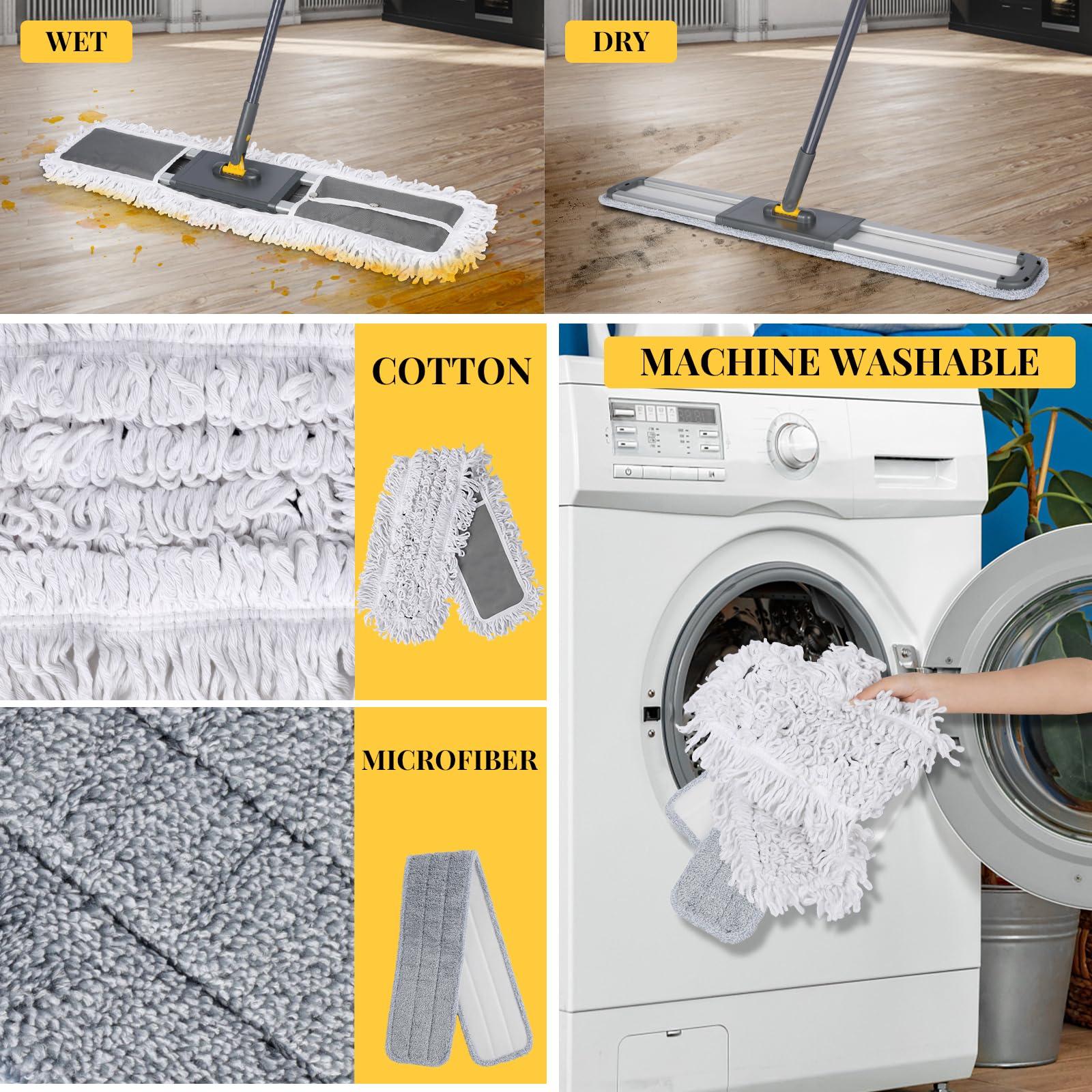 Masthome Masthome 60\" Adjustable Commercial Dust Mop | Heavy Duty Industrial Floor Mop with 1 Cotton & 2 Microfiber Pads | for Hardwood, Tile, Marble & Vinyl Floors Cleaning