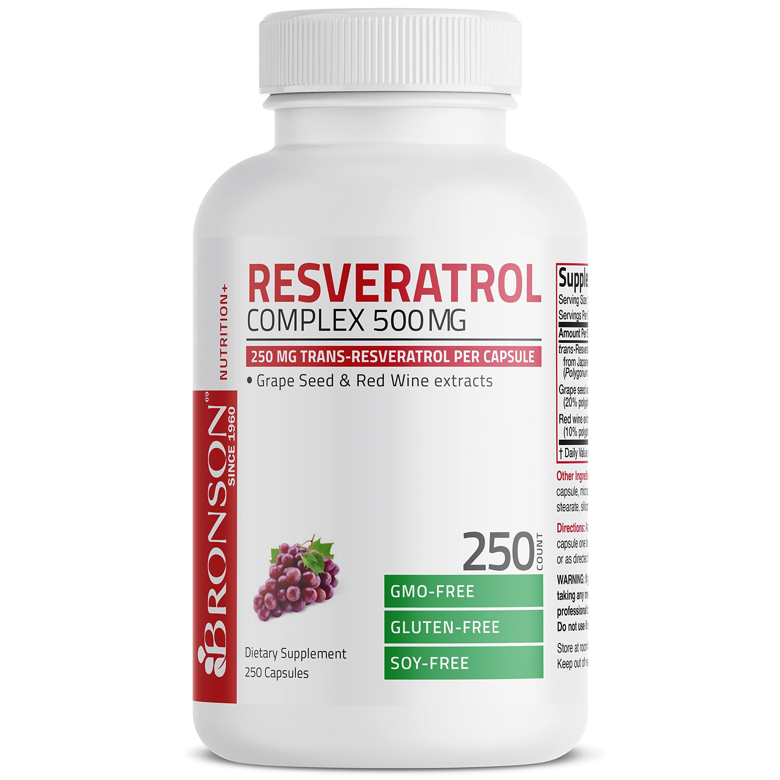 Bronson Bronson Resveratrol 500 Complex Standardized Trans-Resveratrol + Grape Seed & Red Wine Extract, 250 Capsules