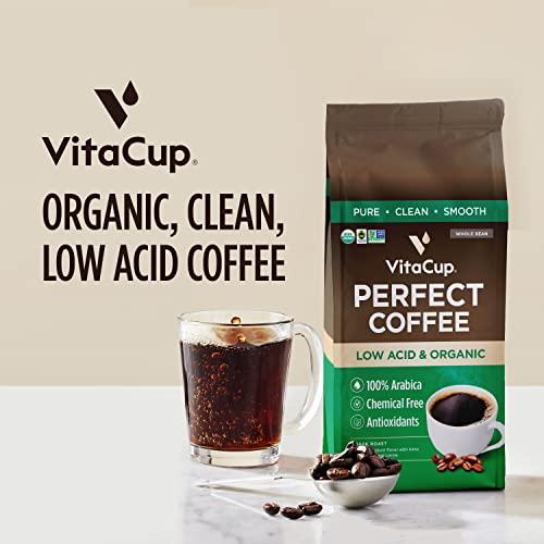 VitaCup VitaCup Perfect Low Acid Coffee Beans, USDA Organic & Fair Trade, Mycotoxin Free, Dark Roast Guatemala Single Origin, Clean & Pure, Low Acidity, Whole Bean Coffee, 4 bags, 11oz each