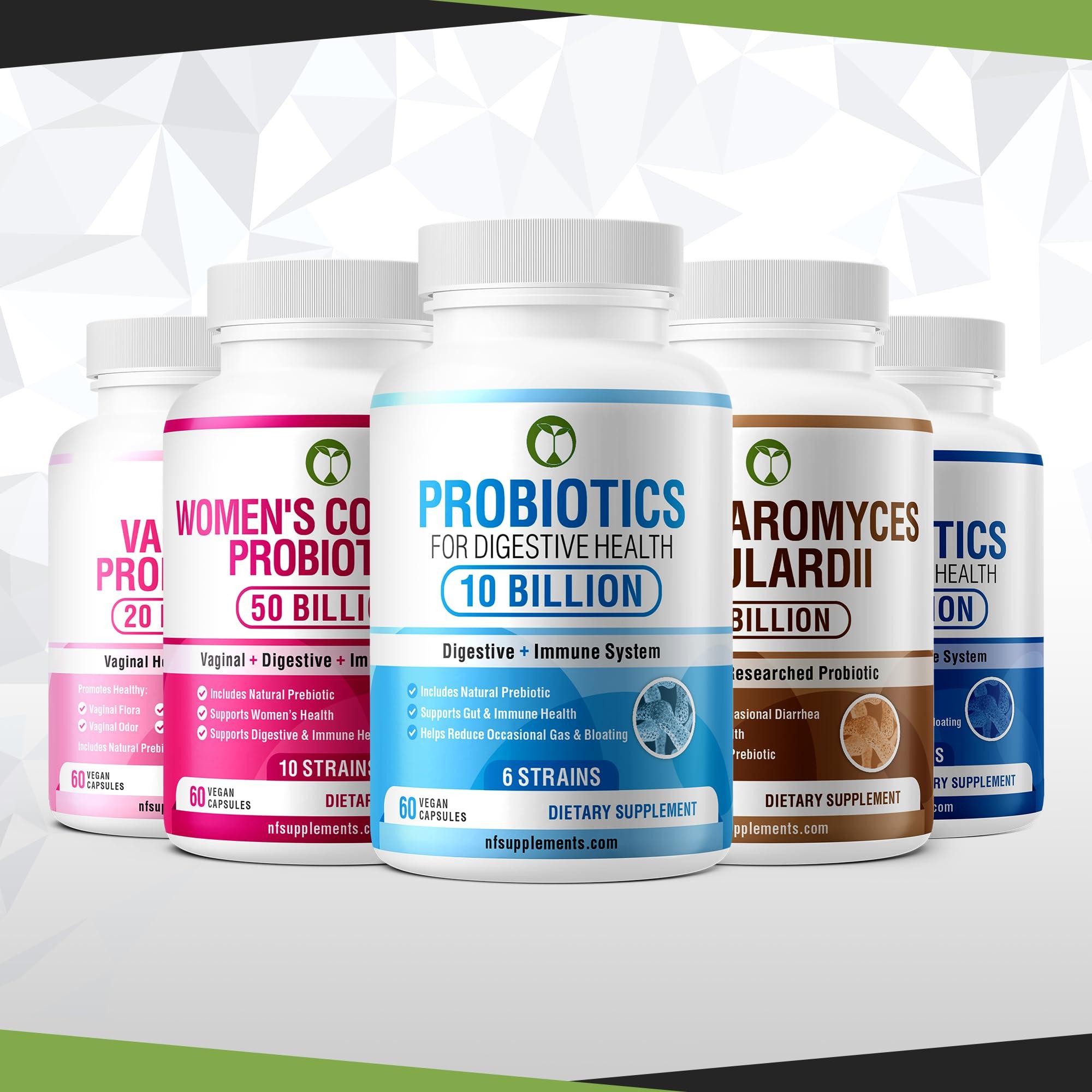 Natural Foundation Supplements Probiotics for Digestive Health 60 Capsules | 10 Billion CFU Scientifically Formulated Multi Strain Probiotic Blend | Organic Supplements with Prebiotics for Men & Women (10 Billion Probiotics)