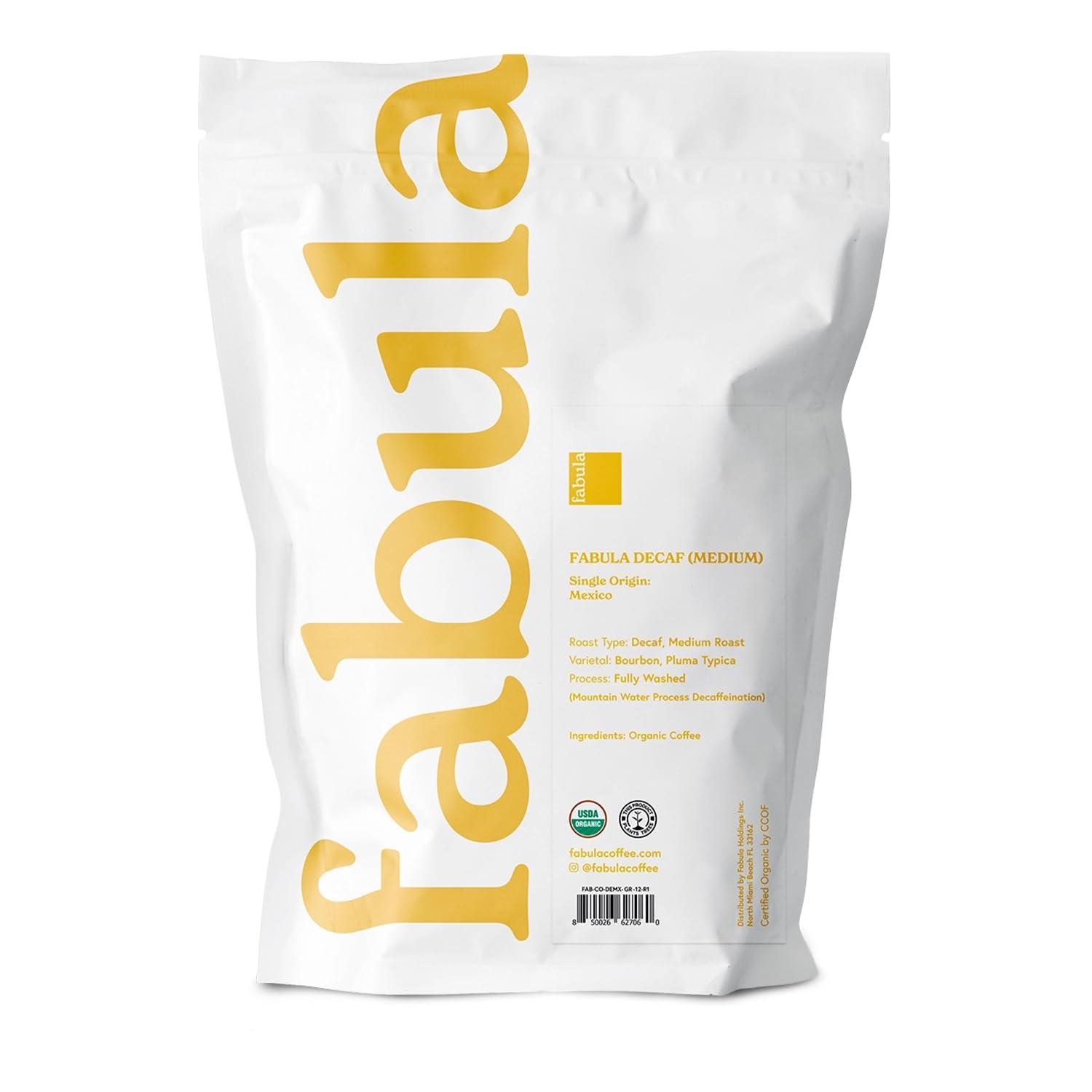 Fabula Fabula Coffee Decaf Medium Roast Whole Beans - Organic - Low Acid - Single Origin - Non-GMO - Mold Free - 12 Ounces