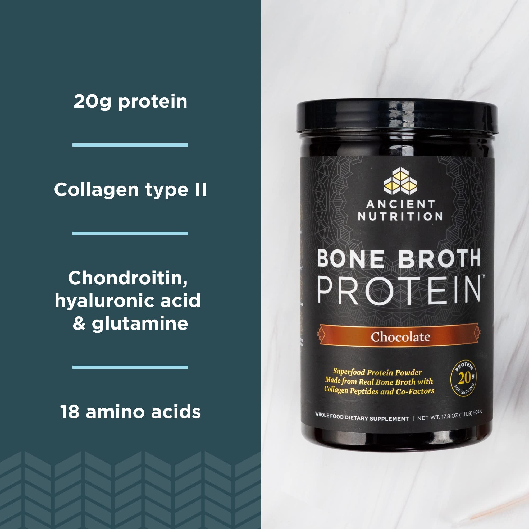 Ancient Nutrition Ancient Nutrition Multi Collagen Protein Powder, Chocolate, 40 Servings + Bone Broth Protein Powder, Chocolate, 40 Servings