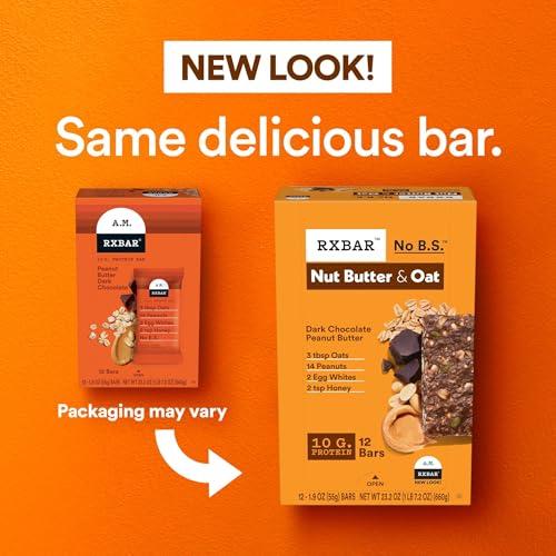 RXBAR RXBAR Nut Butter and Oat Protein Bars, Protein Snacks, Snack Bars, Dark Chocolate Peanut Butter, 23.2oz Box (12 Bars)