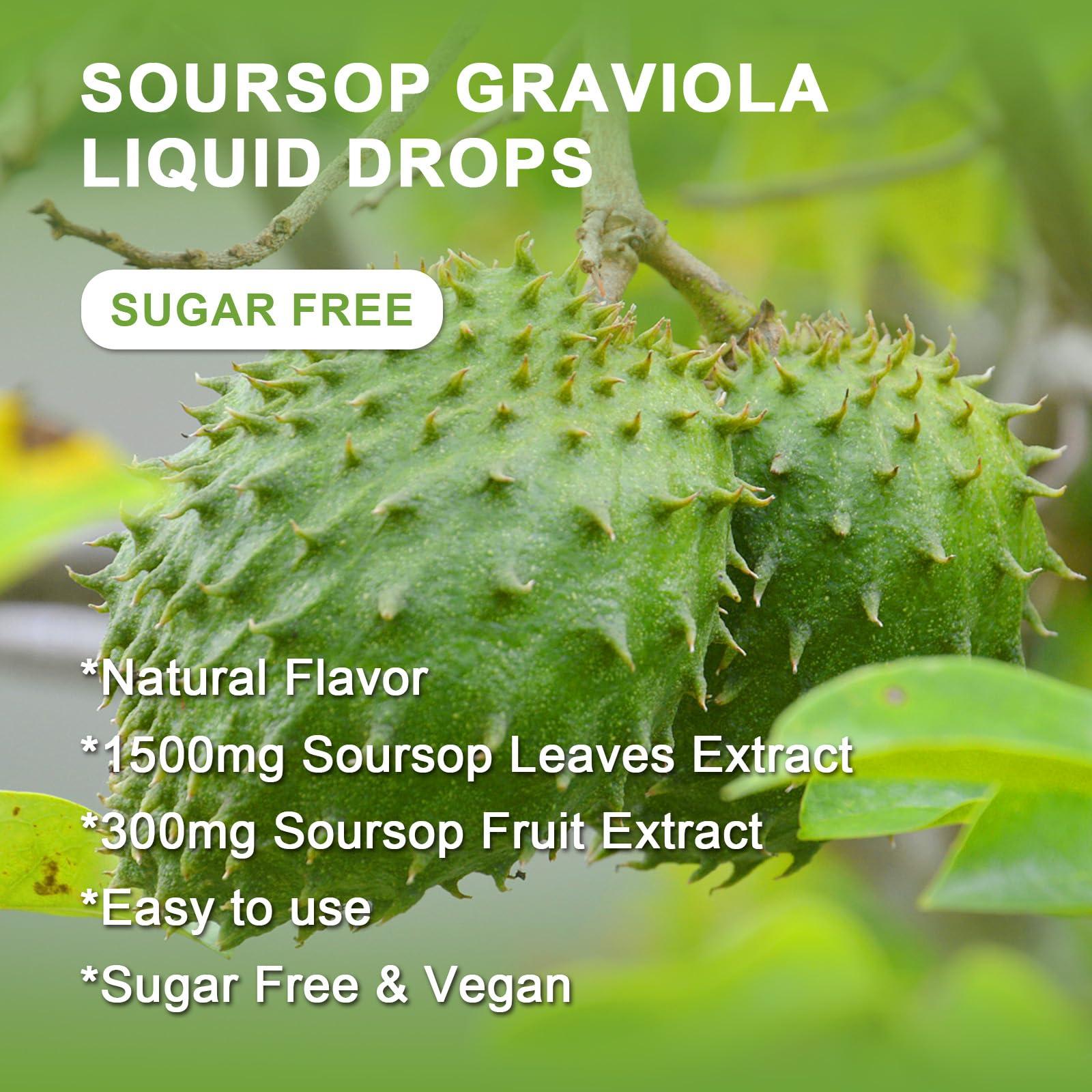 WOGORGT (2 Pack) Soursop Graviola Liquid Drops - 1800mg Soursop Extract - High Absorption Soursop Bitters Liquid for Cell Support & Regeneration, Immune Support, Antioxidant, Relaxation, Sugar Free - 1 Fl Oz