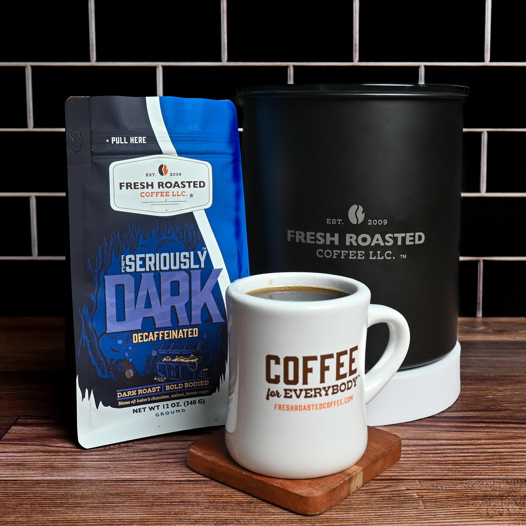 Fresh Roasted Coffee Fresh Roasted Coffee,Seriously Dark Decaf Artisan Blend,12 oz Dark Roast, Kosher, Ground