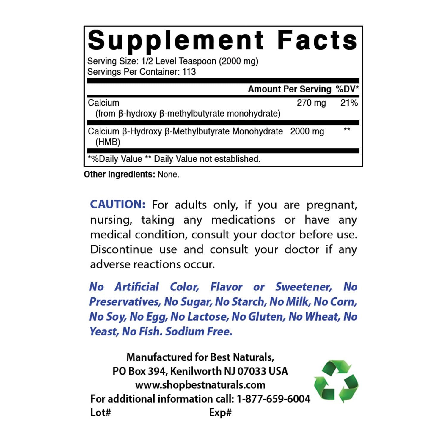 Best Naturals Best Naturals HMB (Beta-Hydroxy Beta-Methylbutyrate) Pure Powder 8 OZ