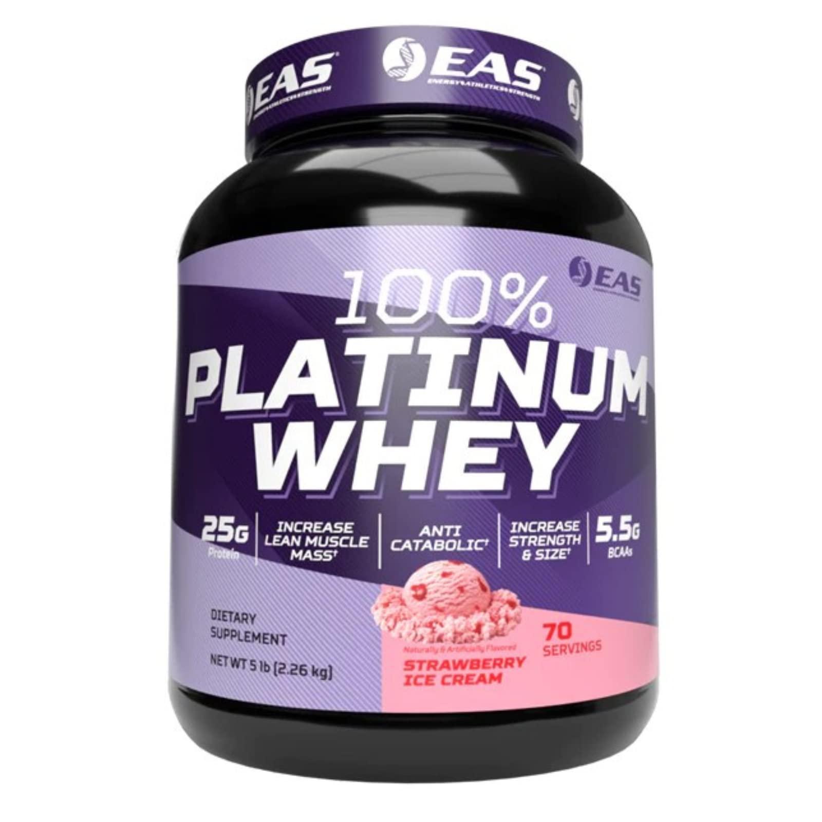 EAS EAS 100% Platinum Whey Protein | 3 Ultra-Platinum Whey Proteins | Increase Size & Strength | 25g Protein, 5.5g BCAAs | 5 Pound (Strawberry Ice Cream)