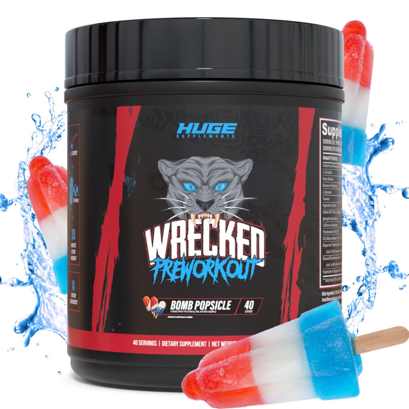 Huge Supplements Wrecked Pre Workout Powder, Advanced Formula, Boosts Energy, Focus, Pumps & Performance, 10g L-Citrulline, 6.4g Beta Alanine, 5g Tyrosine, 1g Alpha GPC, 375mg Fast-Acting Caffeine & More (40 Servings)