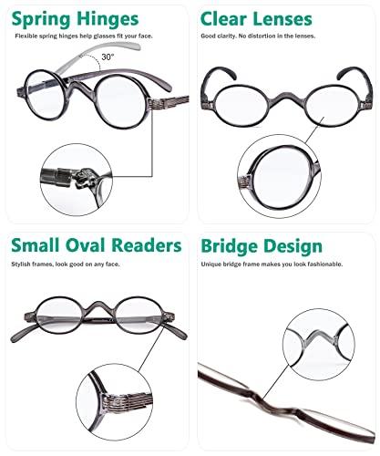 Eyekepper Eyekepper Small Oval Round Reading Glasses Vintage Mini Reader Eyeglasses for Men Women Reading with Spring Hinges Grey Frame +3.00