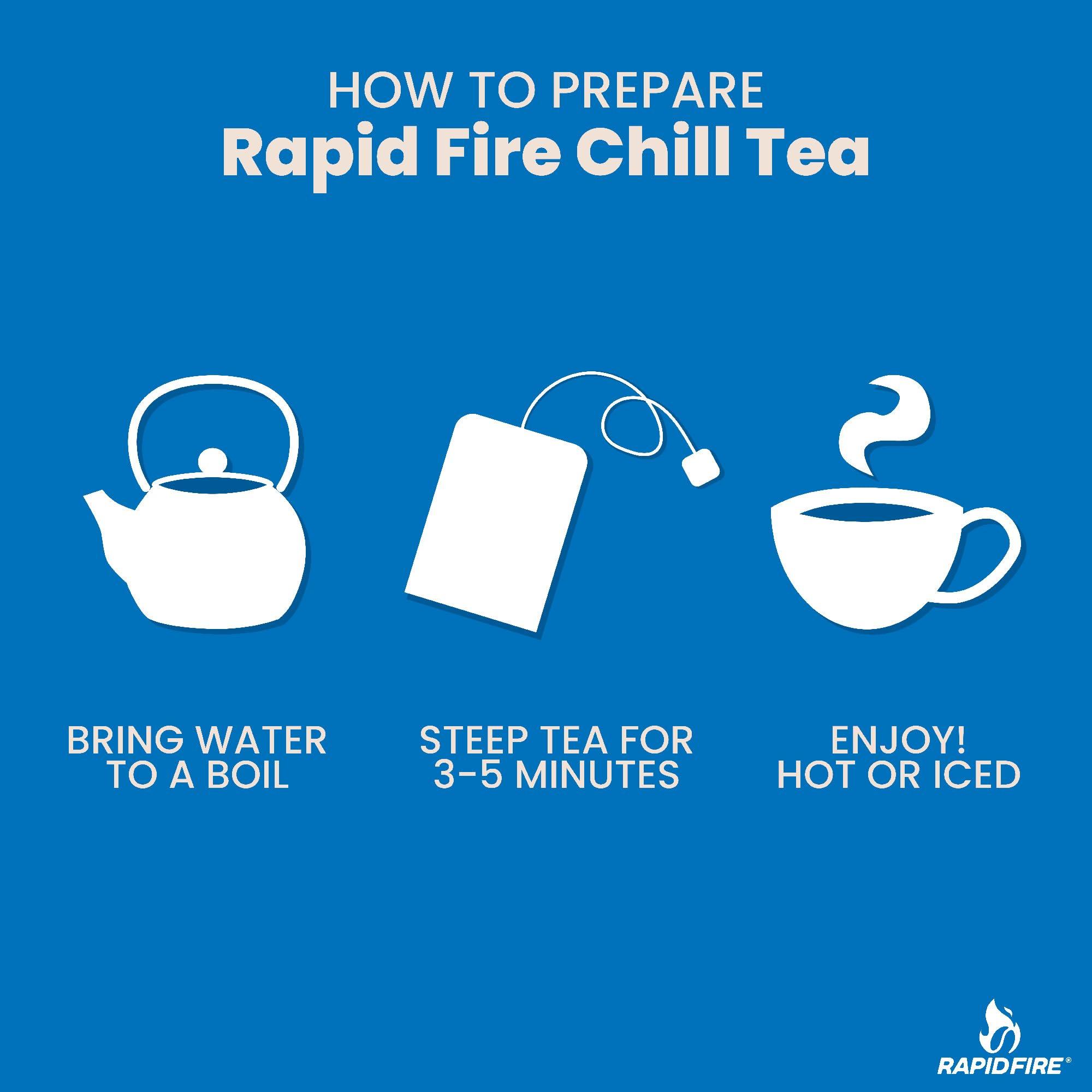 Rapid Fire Chill Tea, Soothing Blend, Promotes Relaxation, with Ashwagandha, Chamomile, Turmeric, Stress Relief Tea, Caffeine Free, 14 Tea Bags, 14 Servings