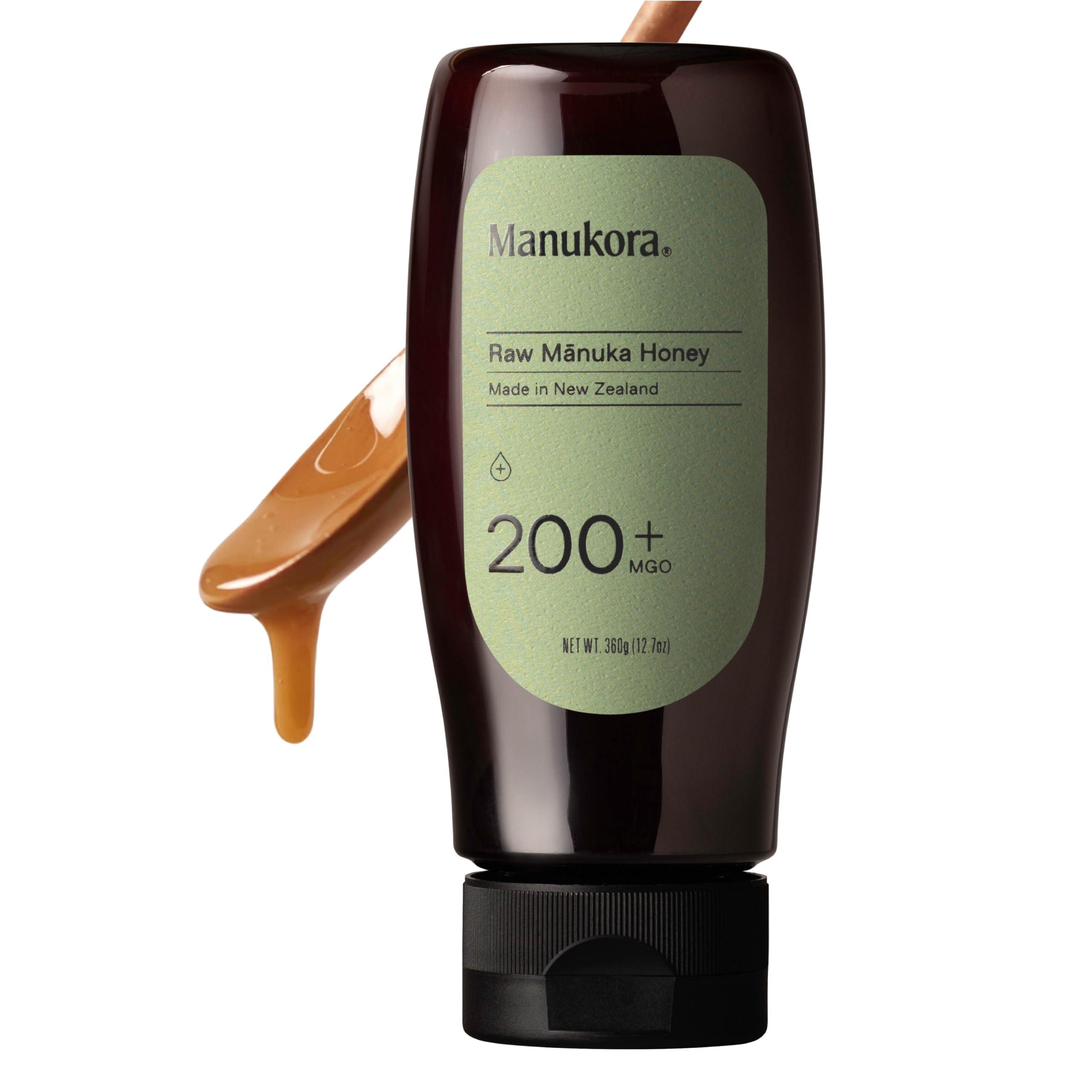 Manukora Manukora Raw Manuka Honey, MGO 200+, New Zealand Honey, Non-GMO, Traceable from Hive to Hand, Daily Wellness Support - 360g (12.7 Oz), Squeezy Bottle