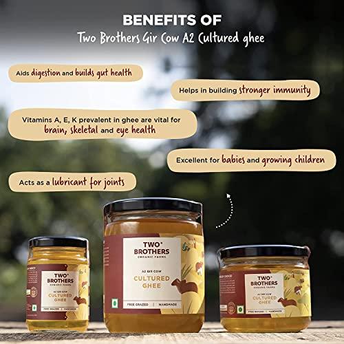 AMOREARTH - NATURAL.HEALTHY.FRESH Two Brothers Organic Farms - Grass Fed A2 Ghee 16 Fl Oz (500ml) | Clarified Butter | Cultured, Desi Gir Cow Ghee | Pasture Raised on Certified Organic Farm | Non-GMO, Lactose-Free, Keto Friendly | Made from Whole Curds in Small Batches | Glass Jar