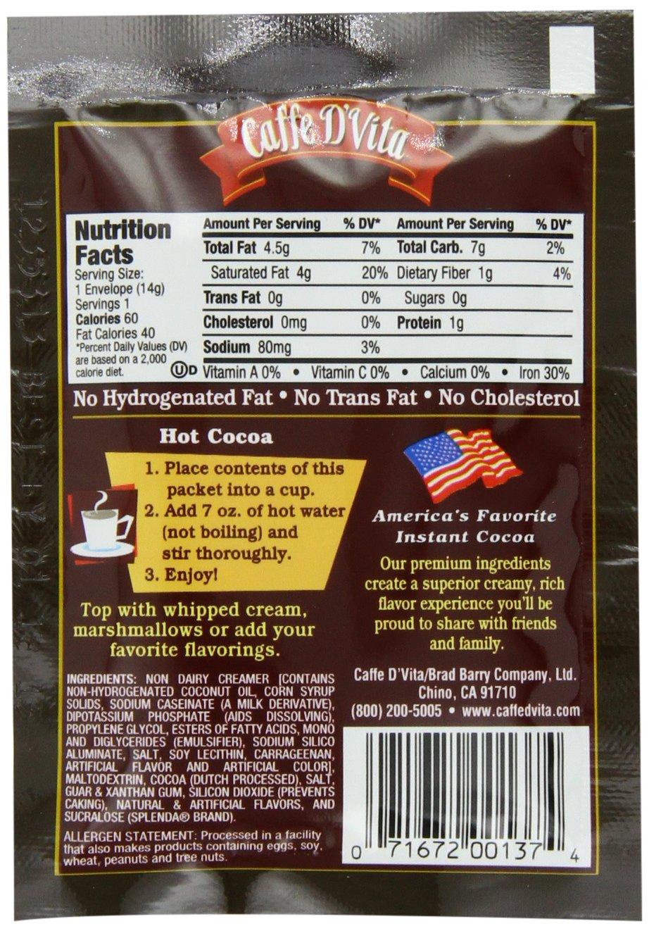 Caffe D'Vita Caffe D’Vita Sugar Free Hot Cocoa Mix - Sugar Free Hot Chocolate Mix, Gluten Free, Low Fat, No Cholesterol, No Hydrogenated Oils, No Trans Fat, Kosher-Dairy, Hot Cocoa Mix Bulk - 16 Gm Each, 24-Pack