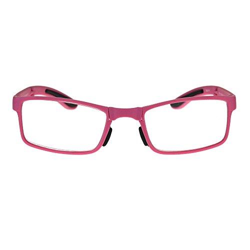 SA106 Collapsible Rectangular Plastic Folding Clear Lens Reading Glasses Pink 3.0