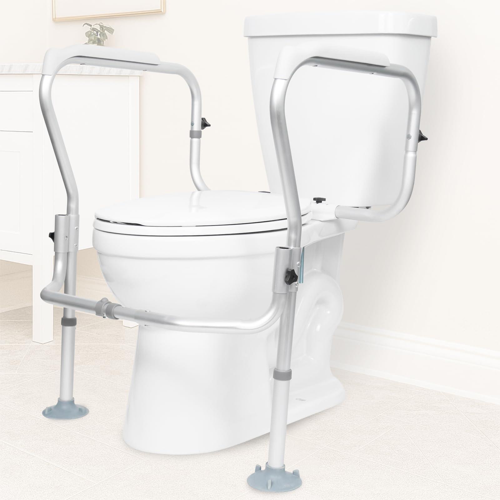 Vive Vive Toilet Safety Rail Frame - Toilet Grab Bars for Elderly, Disabled - Assist Support Rails with Padded Handles - Stand Alone for Bathroom - Adjustable Non Slip for Adults, Seniors, Handicapped