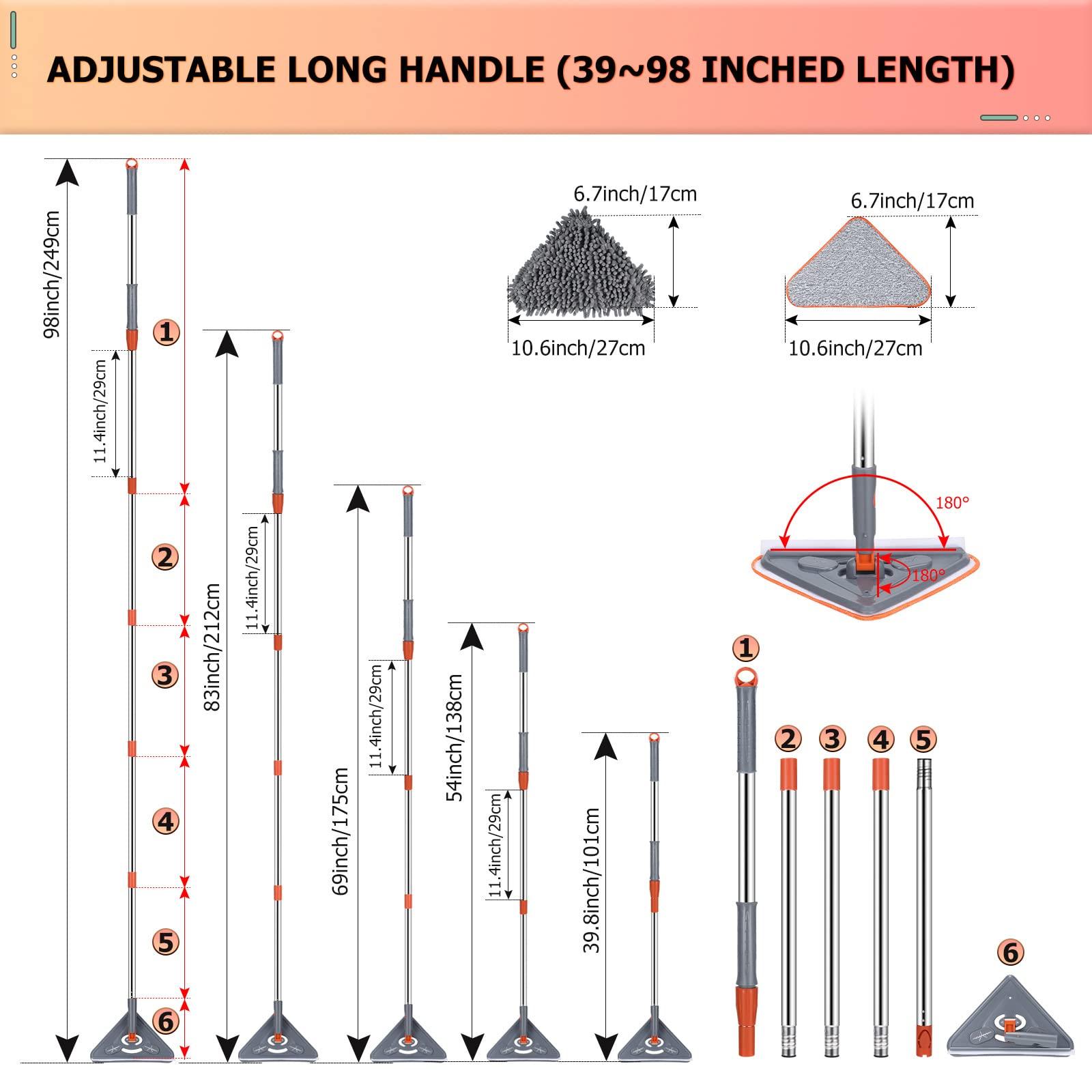 HoMerit Wall Cleaner 98 Inch Wall Cleaner with Long Handle,HoMerit Wall Cleaner Mop 360 Rotatable Adjustable Cleaning Mop,Ceiling Dust Mop,Wall Cleaning Tool for Walls/Baseboard/Floors,6 Replacement Pads