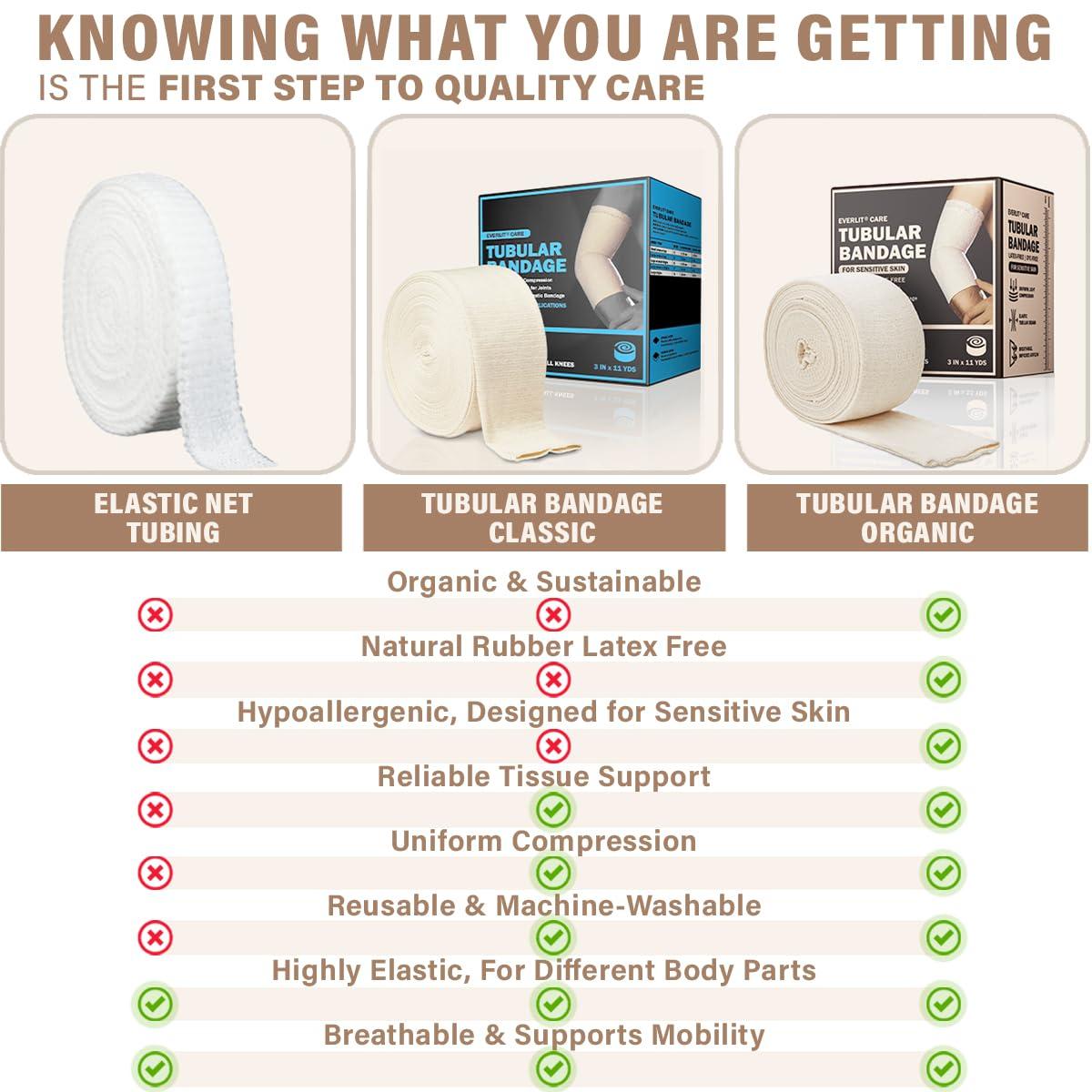 EVERLIT EVERLIT Organic Cotton Elasticated Tubular Bandage Latex-Free | Machine Washable Stockinette Moderate Compression for Arm, Knees, Legs, Joints | Sensitive Skin Tissue Support (Size C | 2.75\" x 11 yd)