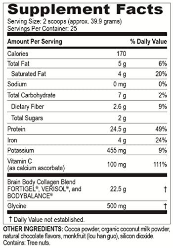 Brain Bean Brain Body Collagen Peptides Powder - Vital Protein & Collagen Supplement for Women & Men - Hydrolyzed Type I & III for Hair Skin, Nails & Joint Health - 25 Servings - Creamy Natural Chocolate - 997g