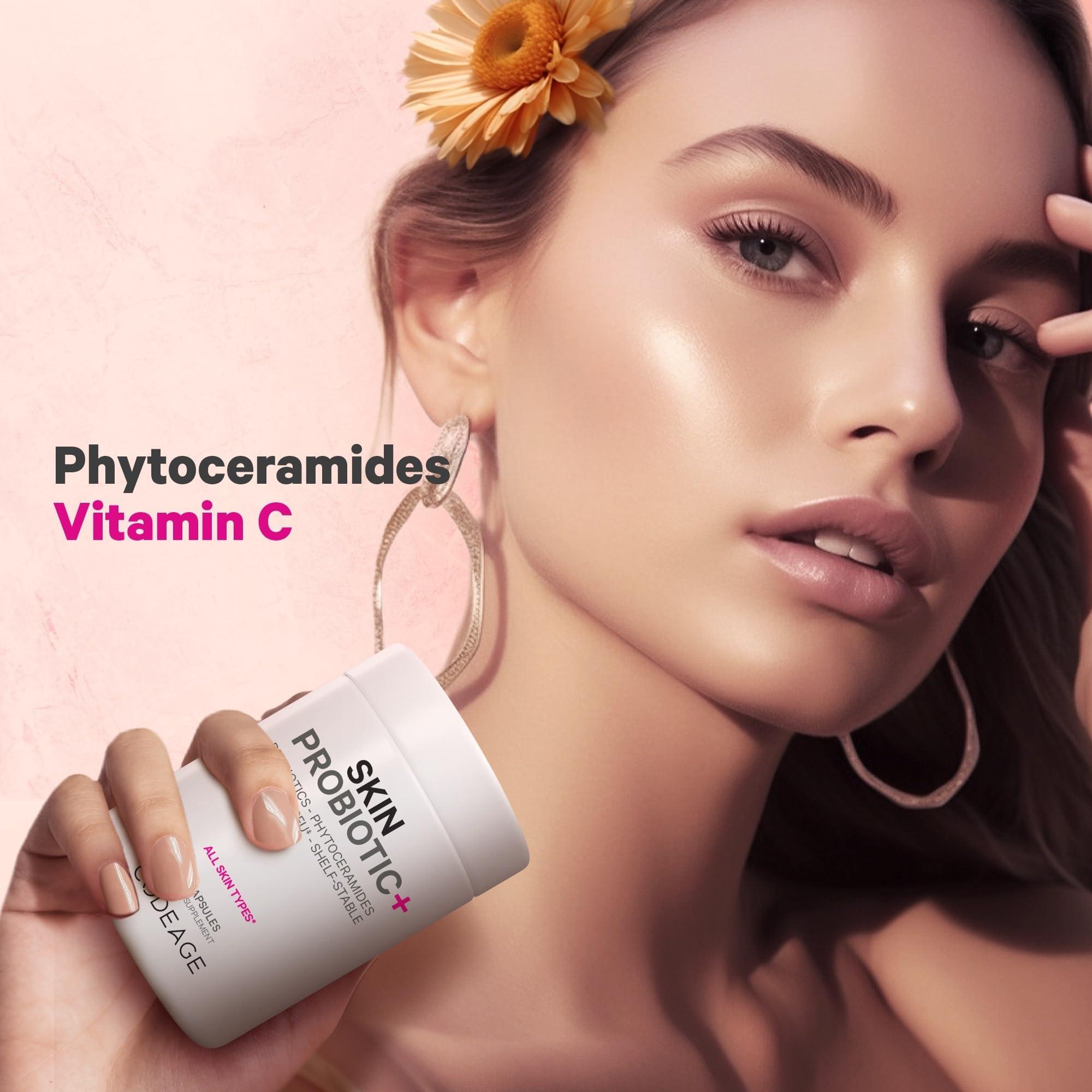 Codeage Codeage Skin Probiotics + Prebiotics - Skin Care Routine Supplement - 50 Billion CFU - Ayurvedic Botanical Herbs - Face Probiotics - Shelf Stable Cleanser, Non-GMO, Vegan - 60 Capsules