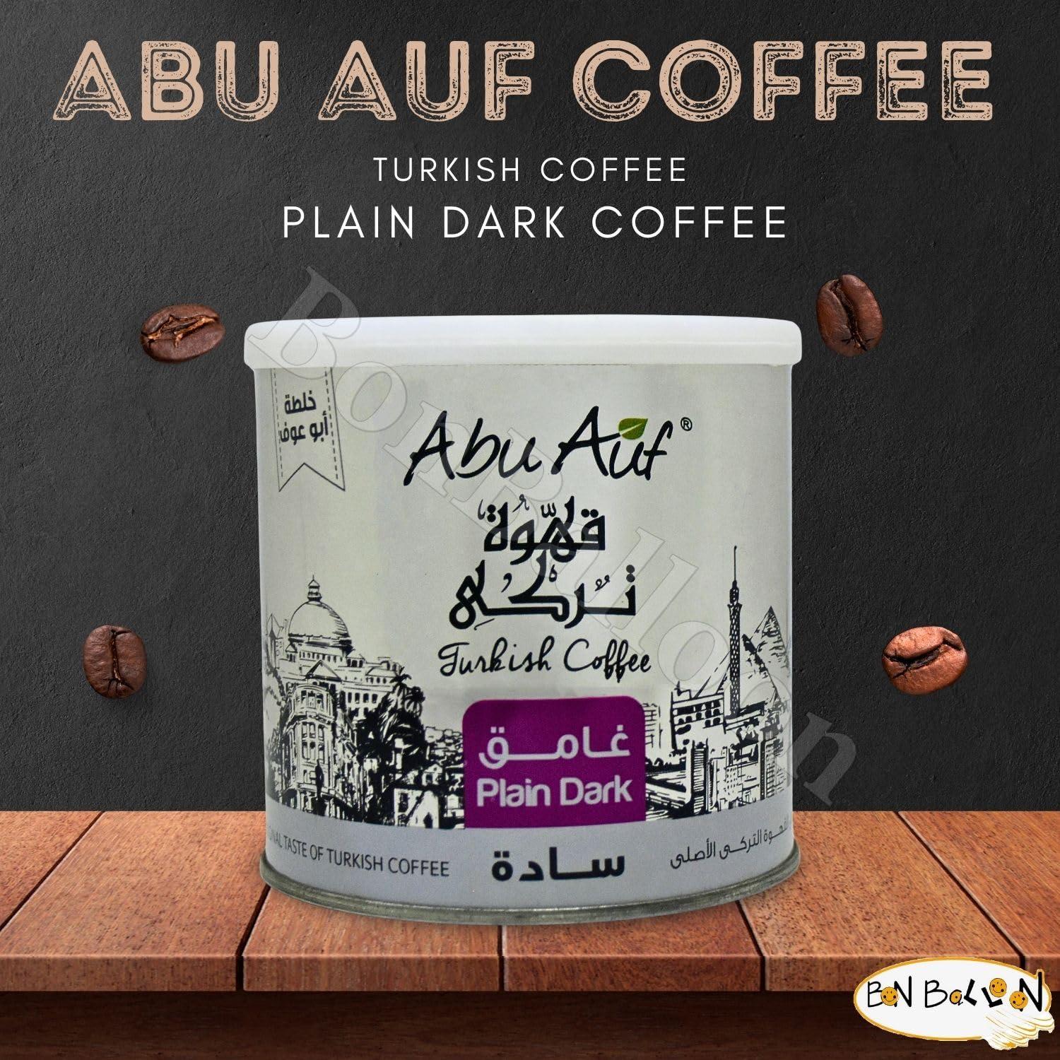 Abu Auf Abu Auf AbuAuf Oriental Original Turkish Coffee Cafe Arabic Arabian Arabica Ground Roasted Mud Coffee Plain Dark Roast (Plain Dark Roast 8.82 oz / 250 gm)