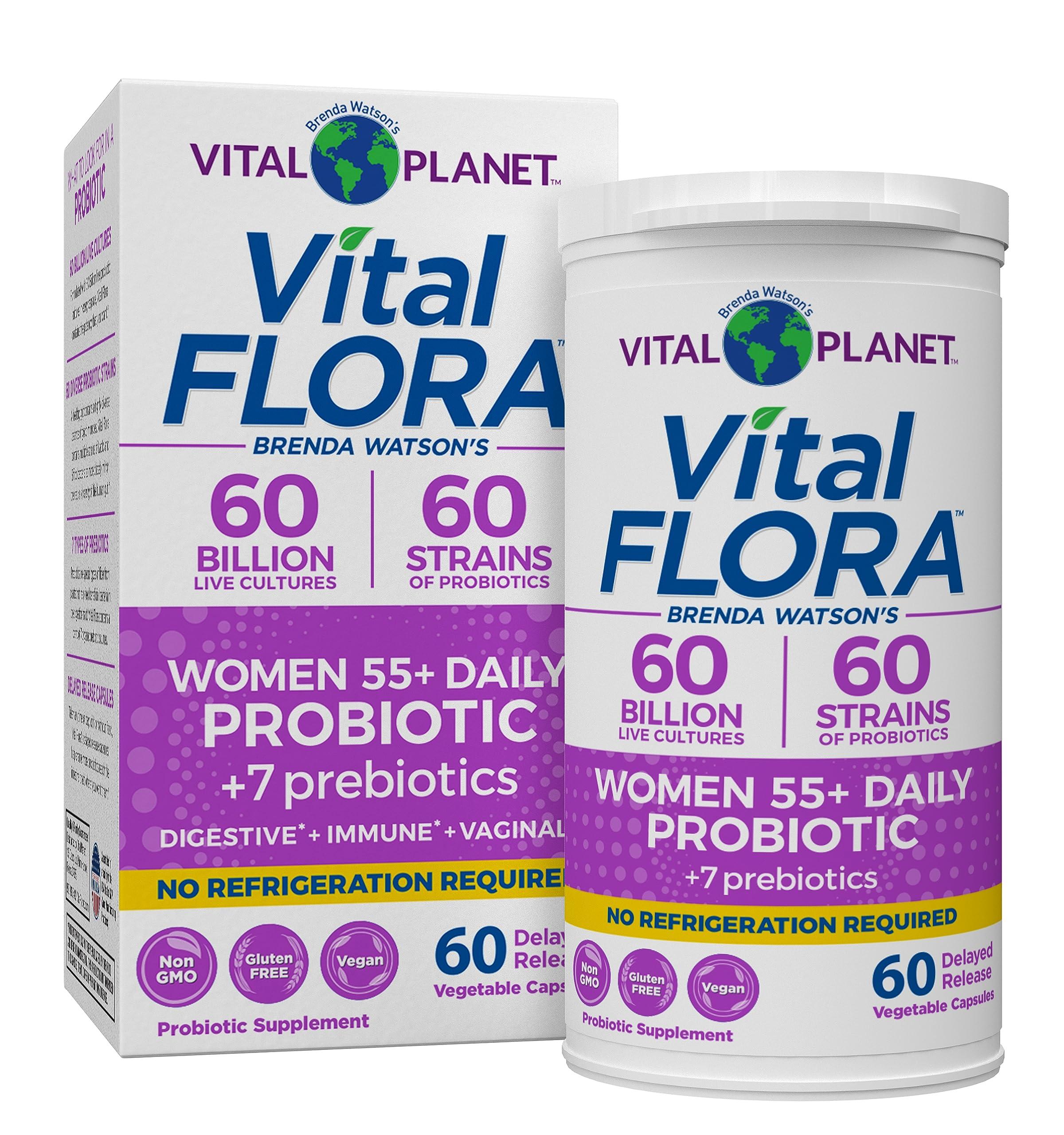 Vital Planet Vital Planet - Vital Flora Women Over 55 Daily Probiotic 60 Billion CFU, 60 Diverse Strains, 7 Organic Prebiotics, Immune Support Shelf Stable Digestive Health Probiotics for Women 60 Capsules