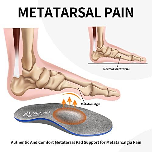 FEETTOUCH FeetTouch Strong Arch Support Orthotics for Metatarsalgia Morton\'s Neuroma,Ball of Foot Pain Relief Inserts Plantar Fasciitis Flat Feet with Poron Heel Cushion Grey