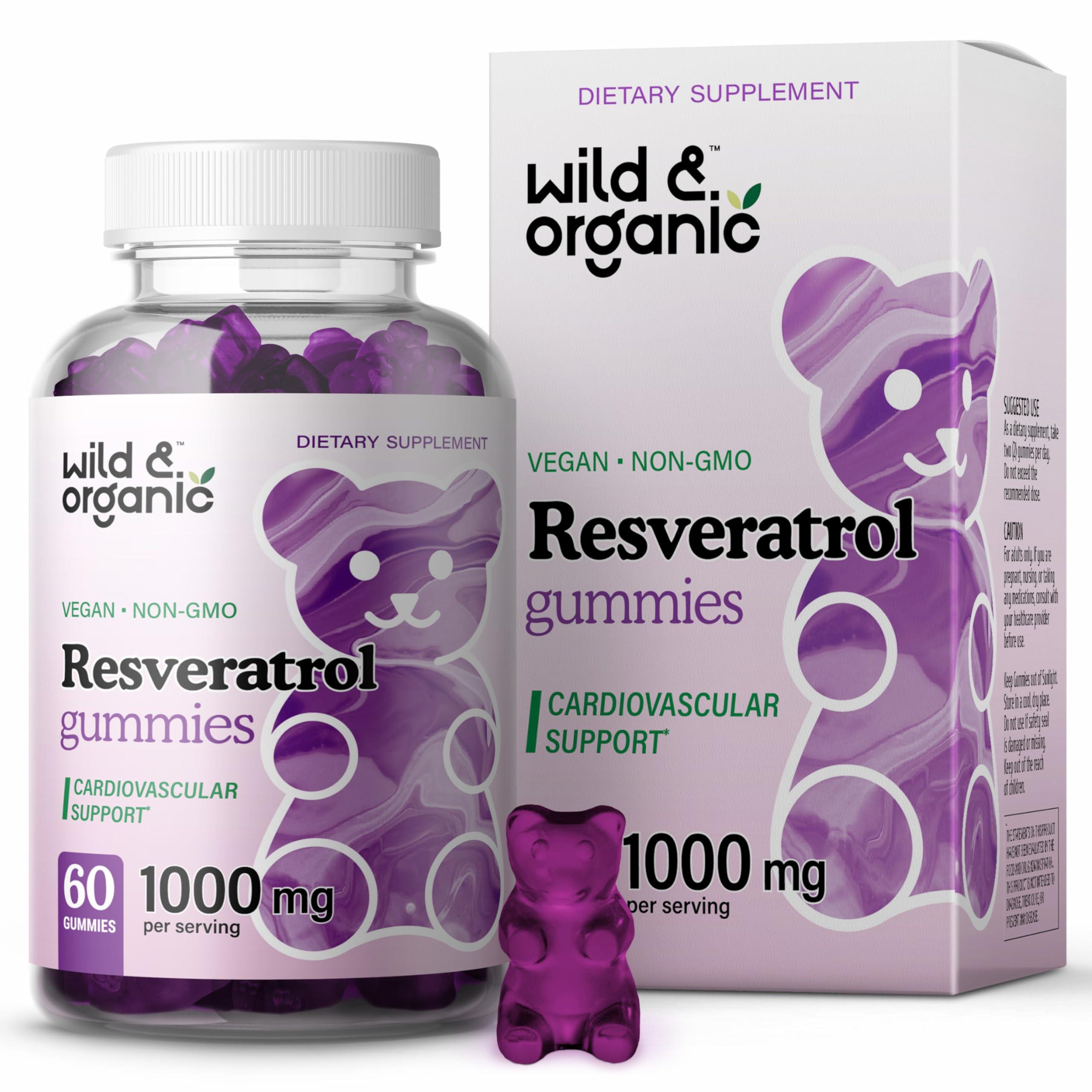 Wild & Organic Wild & Organic Resveratrol Gummies 1000mg - Trans Resveratrol Supplement for Antioxidant, Brain, Immune Support - 60 Vegan, Non-GMO Antioxidant Gummies