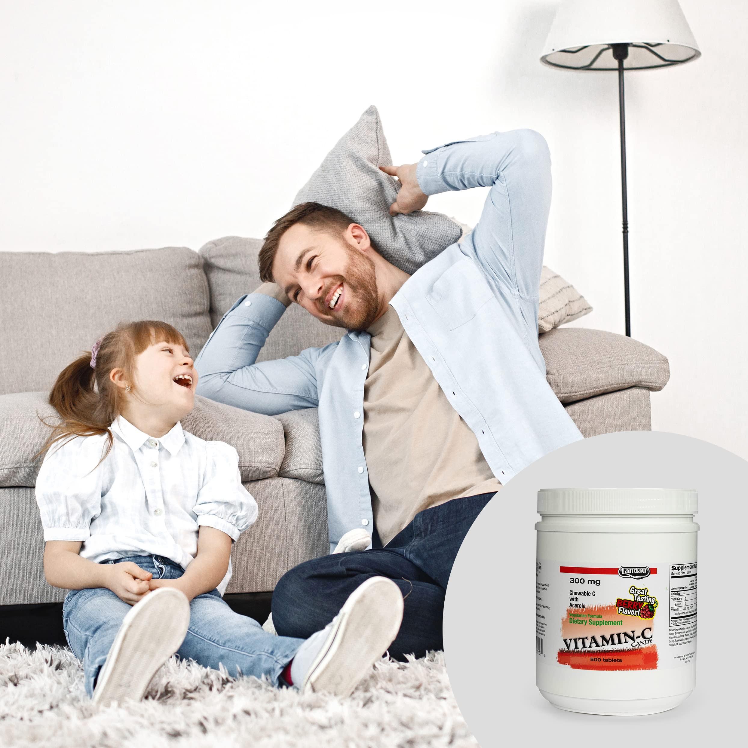 Landau Landau 300mg Chewable Vitamin C Candy for Kids & Adults Easy-to-Take Vitamin C Supplement with Acerola Kosher & Made in The USA Great Tasting Berry Flavor, 100 Tablets