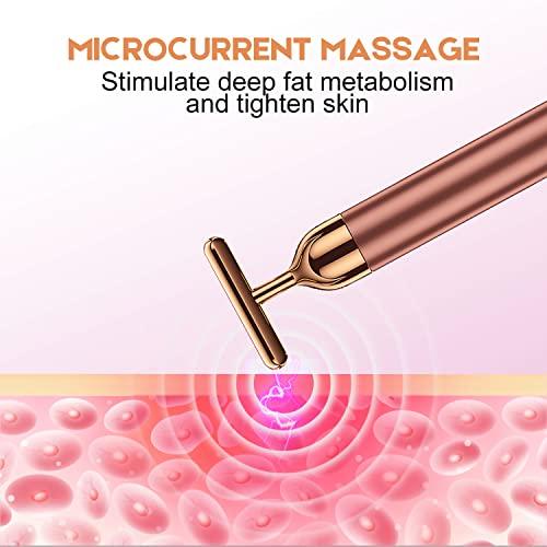 NUOMAN NUOMAN Beauty Bar 24k Rose Golden Electric Face Massager, T Shape Facial Massager Tools for Face Arm Eye Nose Head Massager