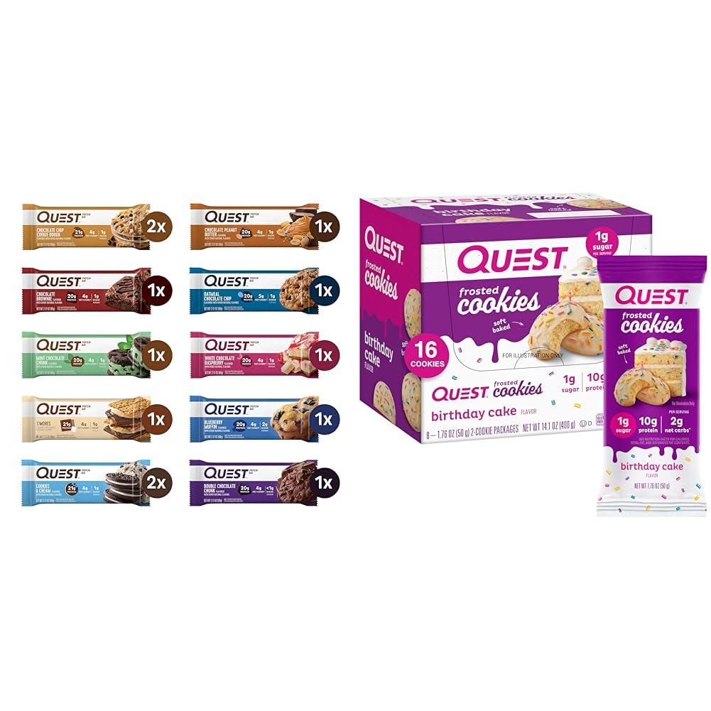 Quest Nutrition Quest Nutrition Protein Bars & Frosted Cookies Variety Pack, High Protein, Gluten Free, 12 Protein Bars & 16 Cookies