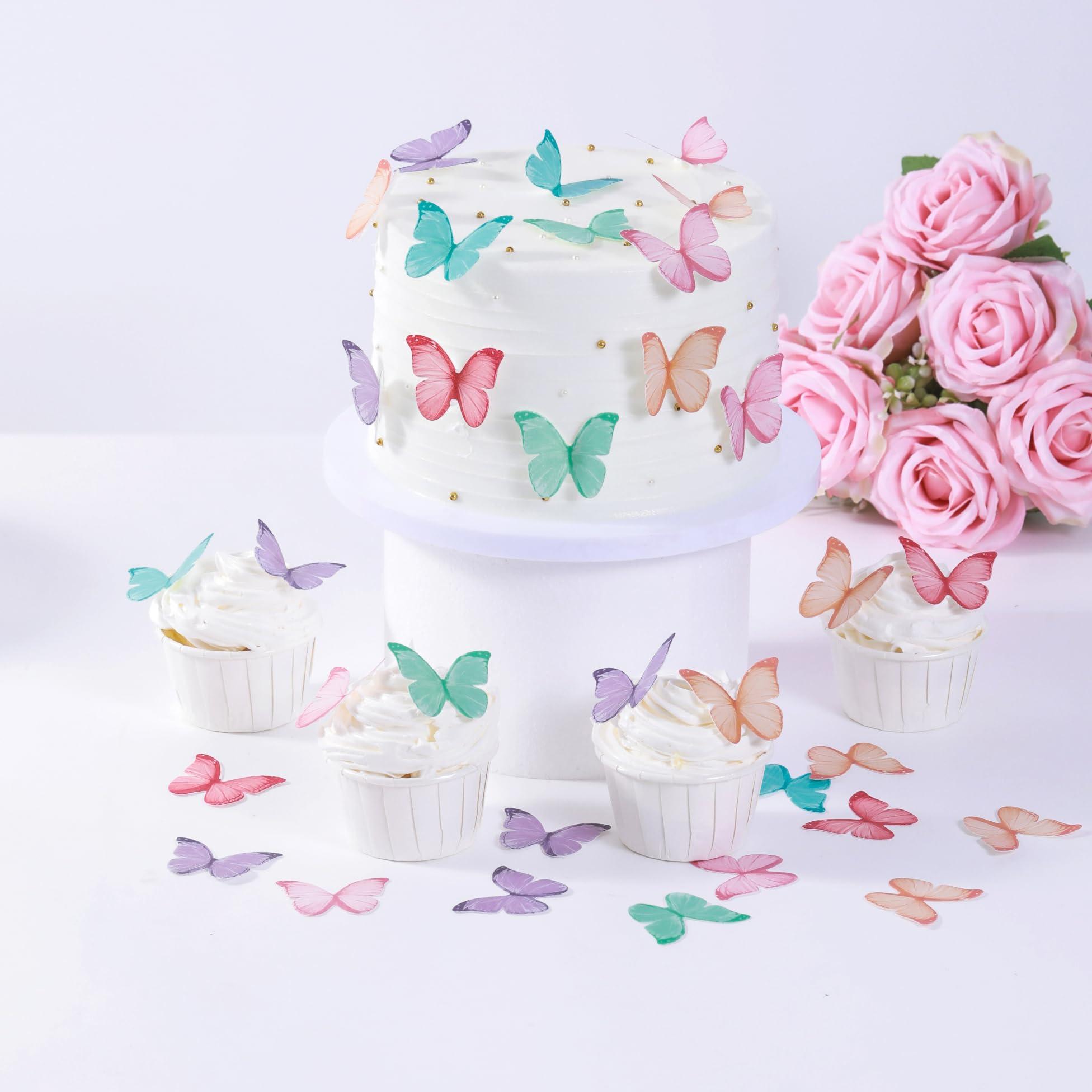 YOcity YOcity Butterfly Cupcake Toppers 48Pcs Edible Butterfly Cake Decorations Edible Butterflies for Cake Decorating Wafer Paper Butterflies For Wedding Birthday Anniversary Themed Party (Mix Color)