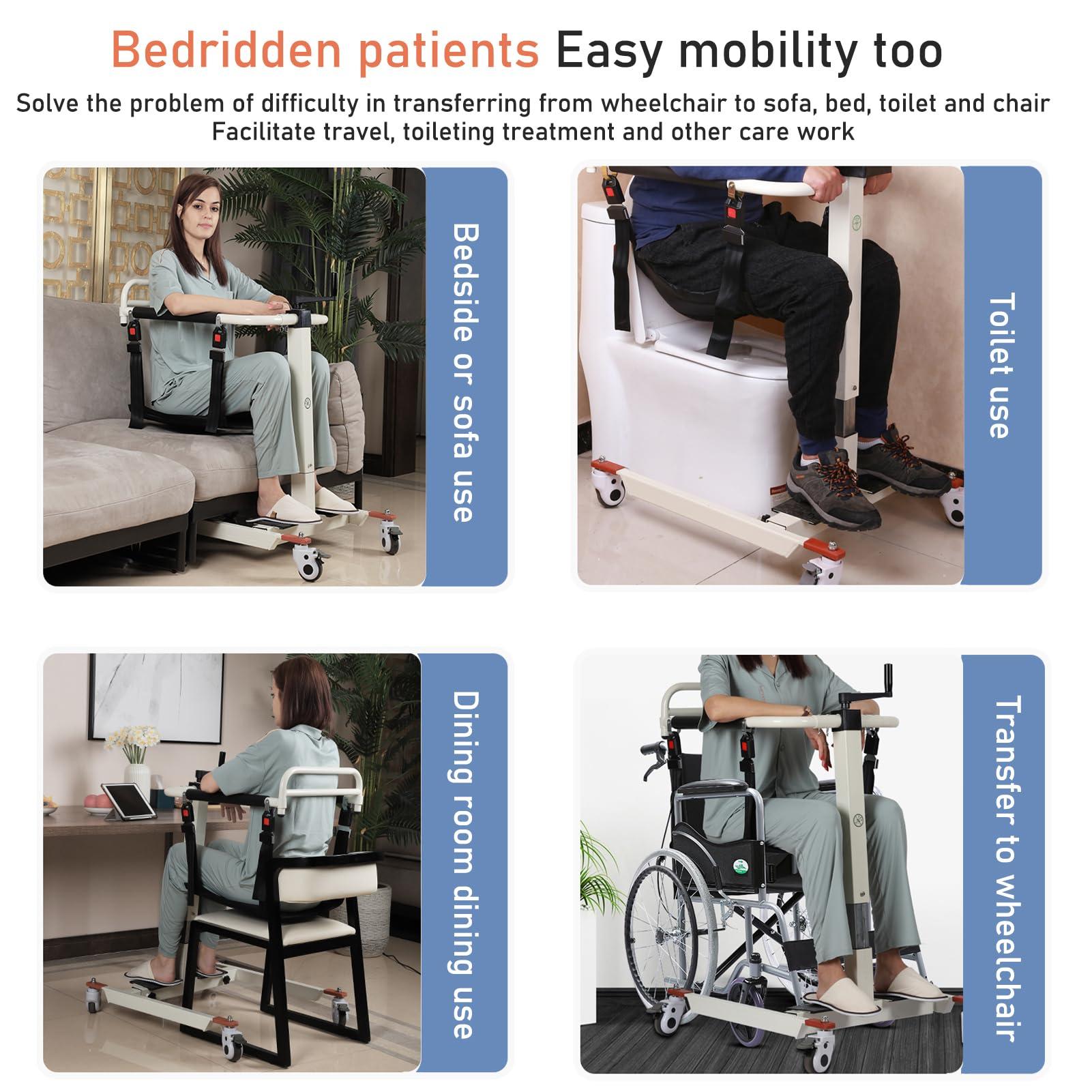 seveni Patient Lift aid Transfer Wheelchair Patient Transfer Chair Wheelchair to car Transfer Devices Bedside Toilet Chair for Elderly and Disabled Bedridden Elderly Care, toileting and Bathing