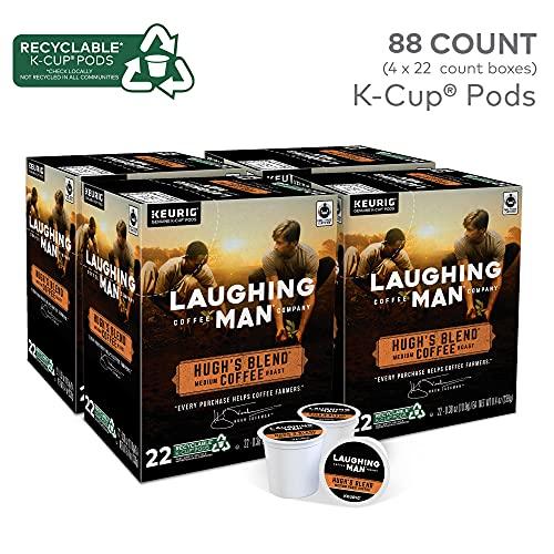 LAUGHING MAN Laughing Man Hughs Blend Keurig Recyclable K-Cup Coffee Pods, Single-Serve Fair Trade Medium Roast Arabica Coffee for use with Keurig Coffee Makers, 88 Count (4 Packs of 22)