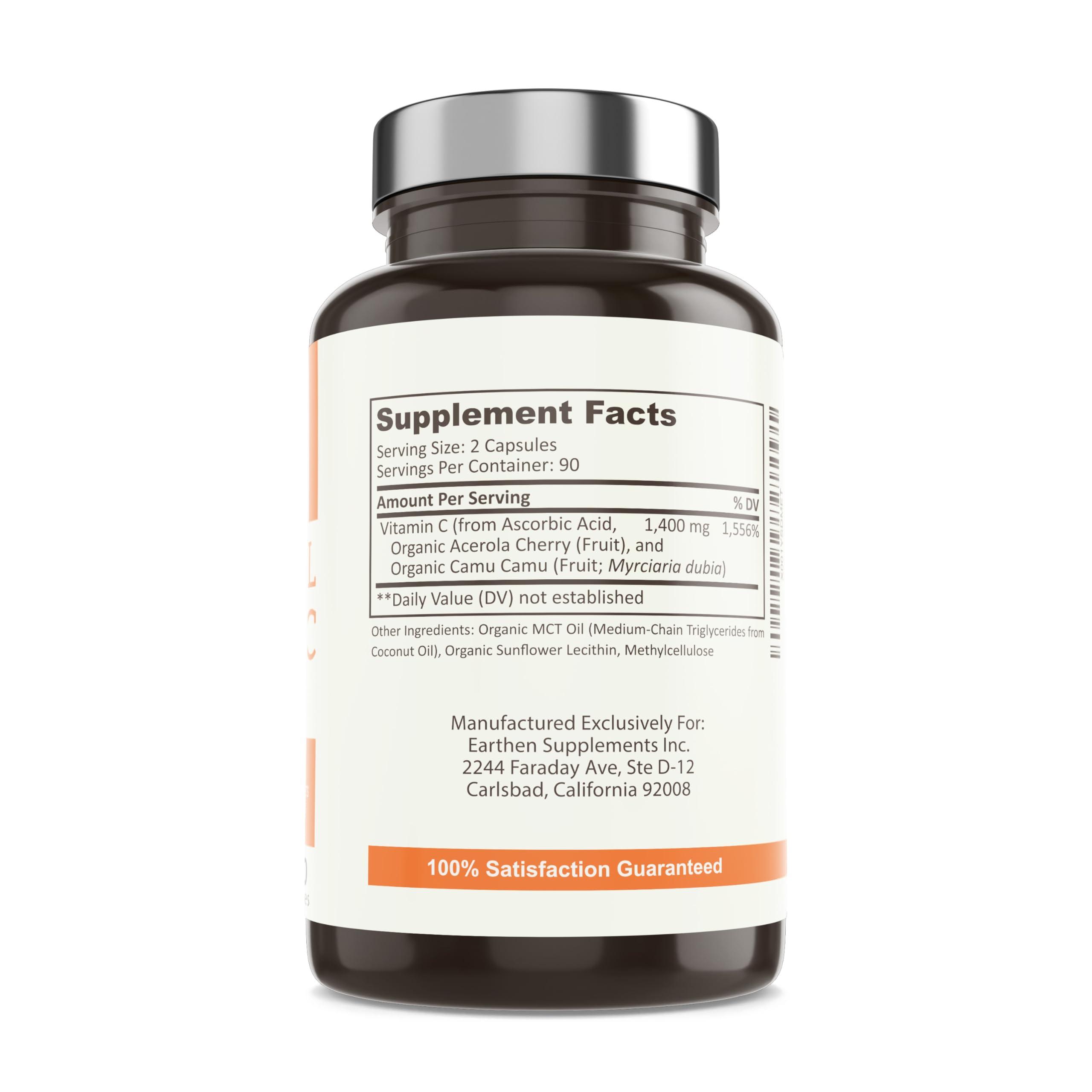 EARTHEN supplements EARTHEN supplements Liposomal Vitamin C | Made with Organic Ingredients | 1400MG Per Serving | 180 Capsule - 90 Serving | Non GMO | Fat Soluble - High Absorption Antioxidant