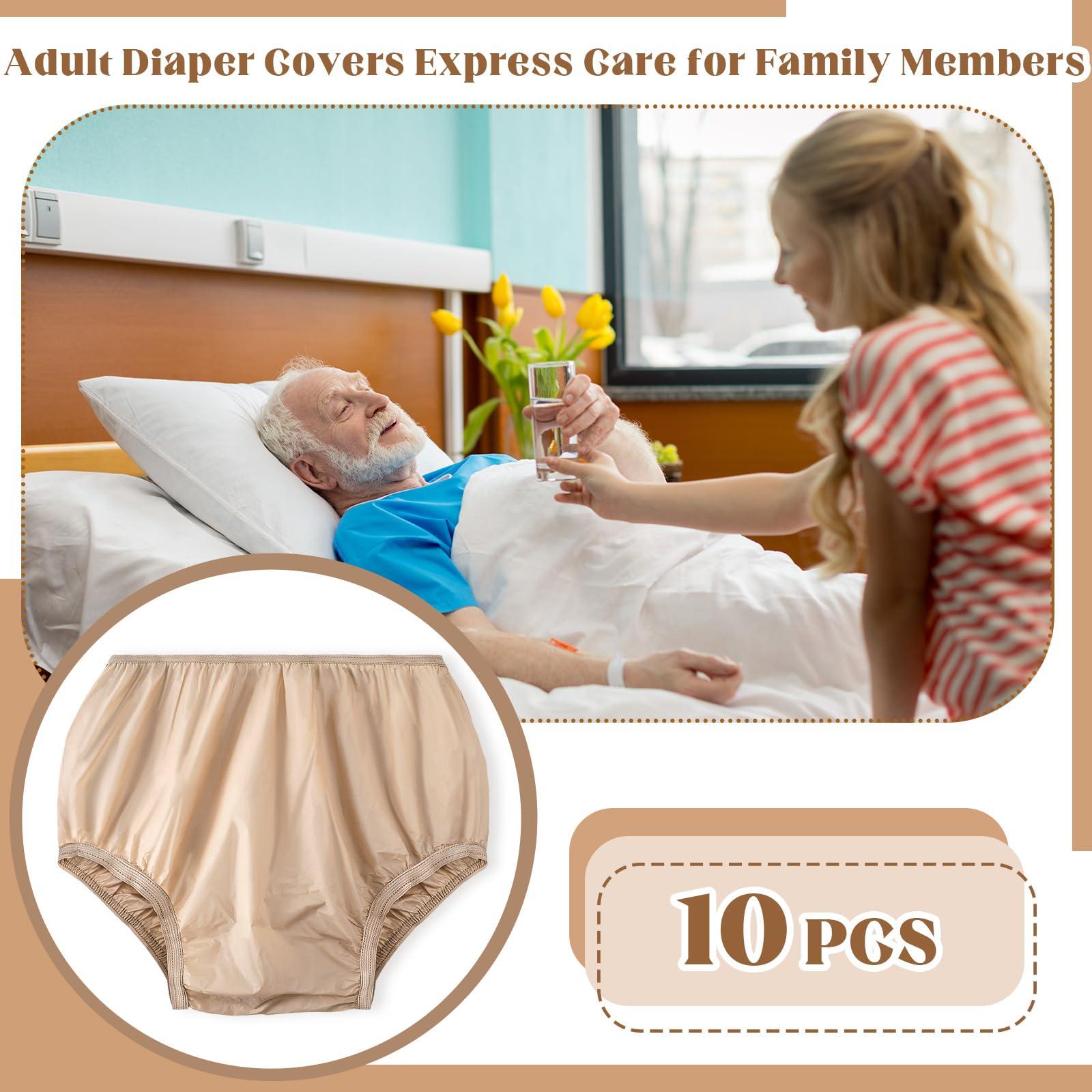 Vinsatin 10 Pcs Adult Plastic Diaper Cover Pull-On Cover Plastic Pants Reusable Incontinence Waterproof Plastic Pants(Beige, X-Large)