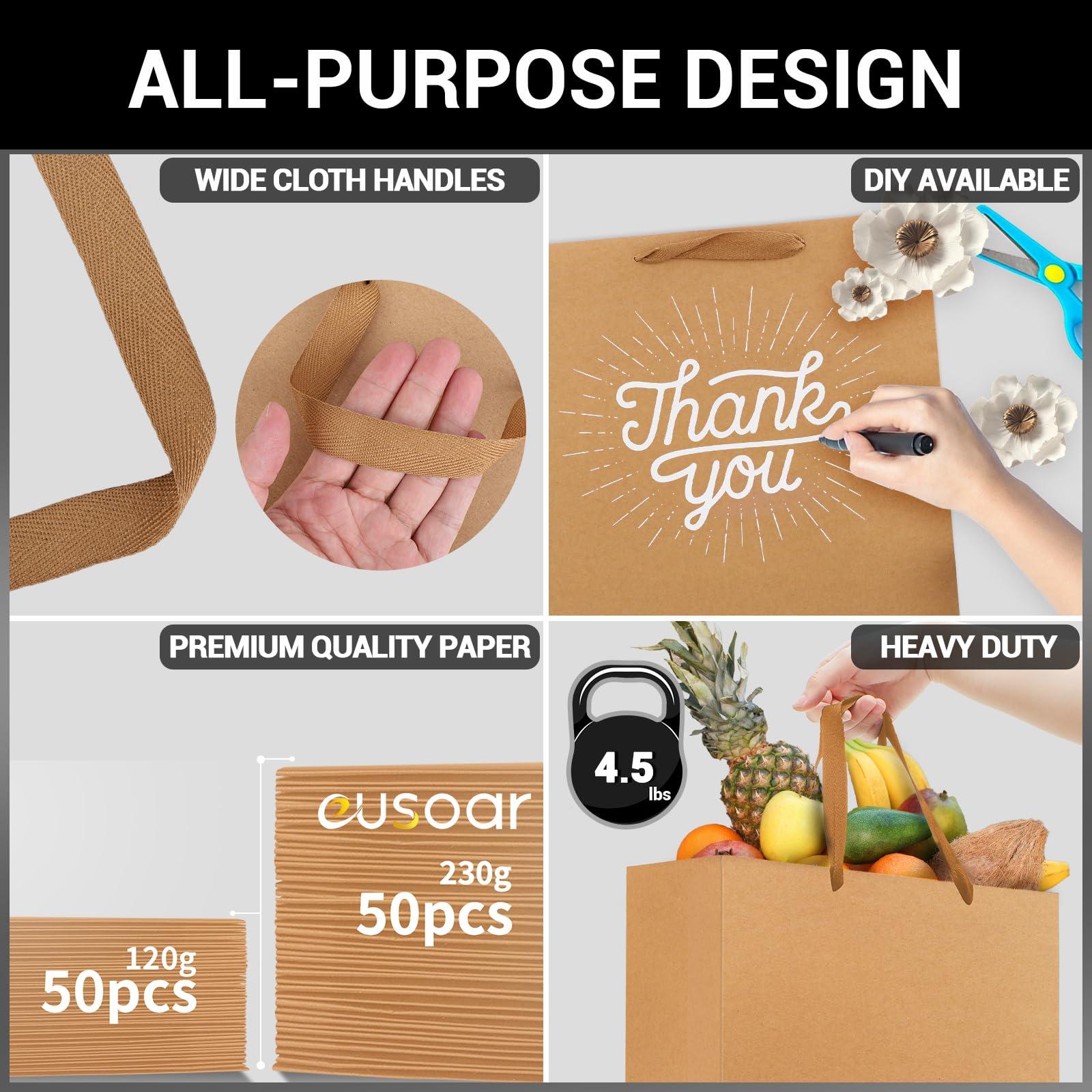 EUSOAR EUSOAR Kraft Shopping Bags, 50pcs 8.6" x3.9'' x7'' Portable Brown Kraft Paper Gift Bags with Ribbon Handles, Kraft Bags, Party Bags, Retail Handle Bags, Merchandise Bag, Wedding Party Bag