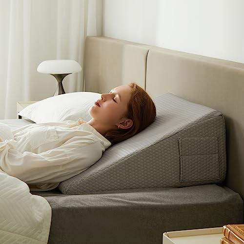 Bedluxe Bedluxe Wedge Pillow for Sleeping, 8 inch Elevated Support Bed Wedge Pillow, Breathable Triangle Pillow Wedge with Cooling Memory Foam Top - Removable Washable Cover, Grey