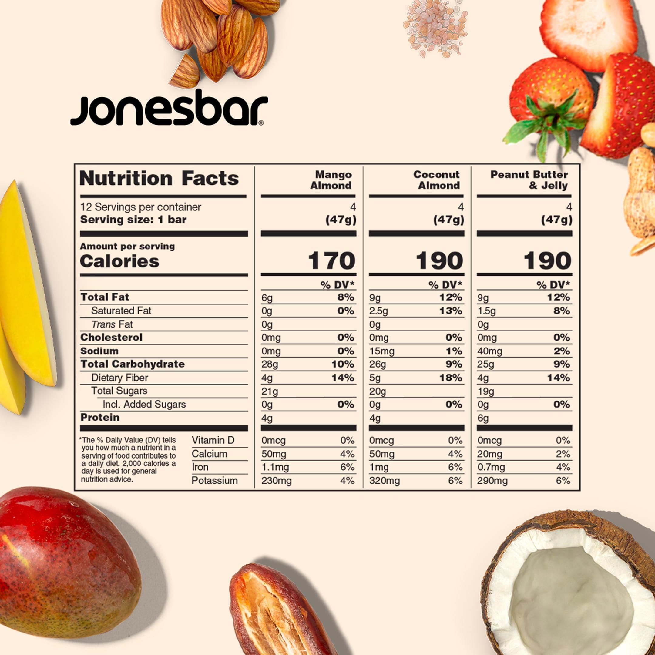 jonesbar JONESBAR Fruit Lovers (12 Count (Pack of 1)), USDA Organic Fruit & Nut Bar, Non-GMO, Kosher, Vegan, Gluten Free, Simple Snack Bar