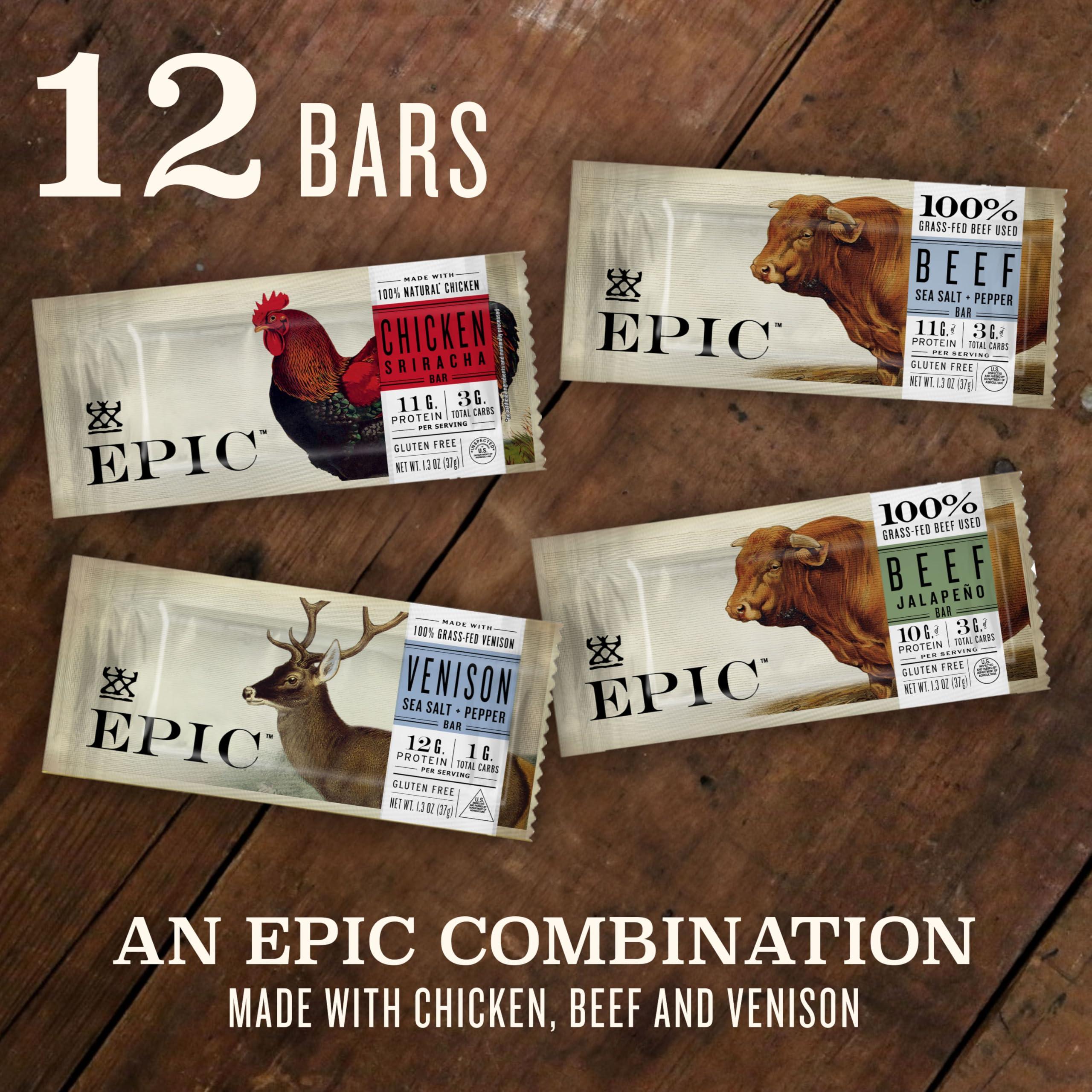 Epic Provisions Epic Provisions Protein Bars Variety Pack, Venison, Chicken, and Beef Flavors, Keto and Paleo Friendly, 12 ct