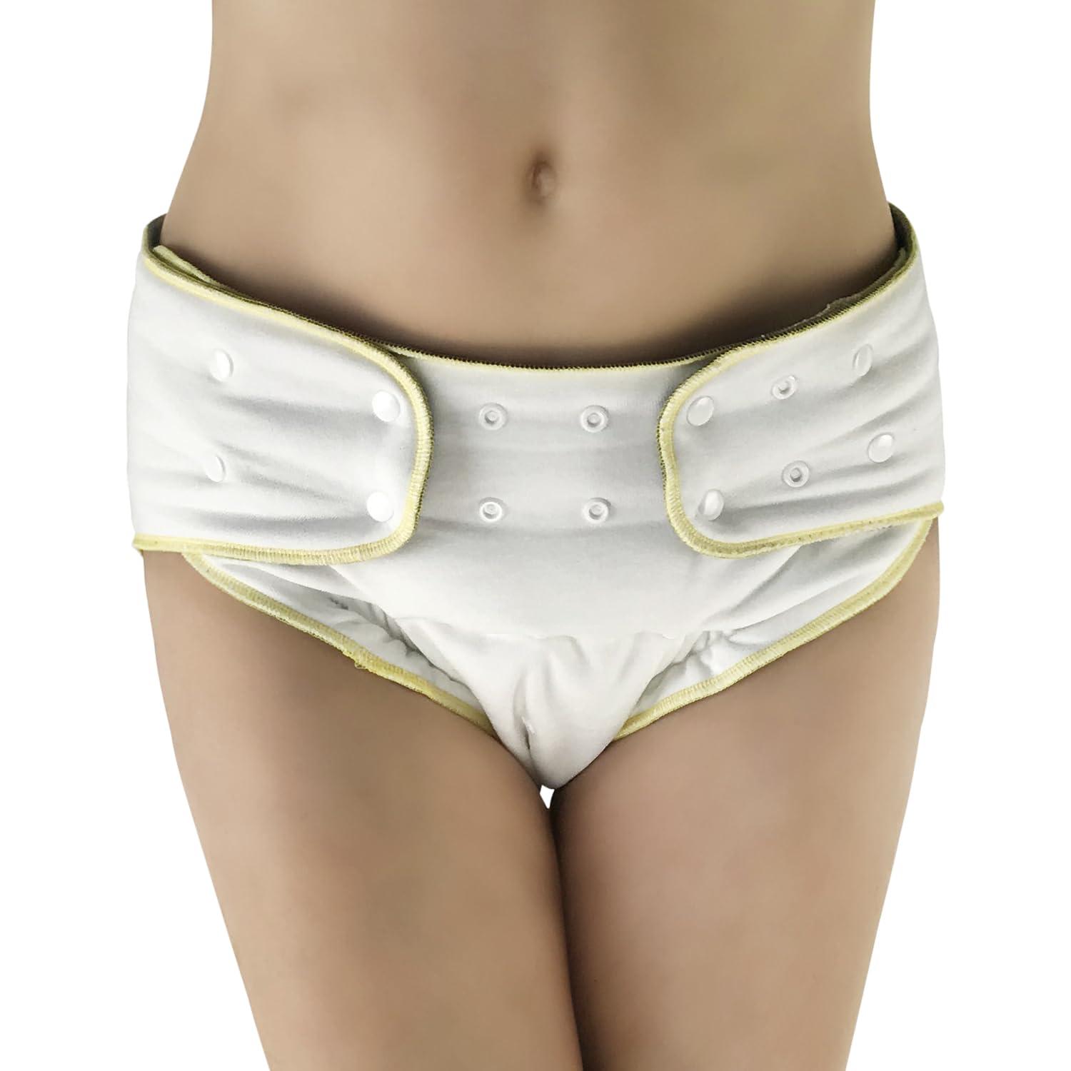 Ecoable Adult Nighttime Diaper Set - Day or Night Incontinence Protective Briefs for Special Needs Teens, Men and Women (Medium, White)