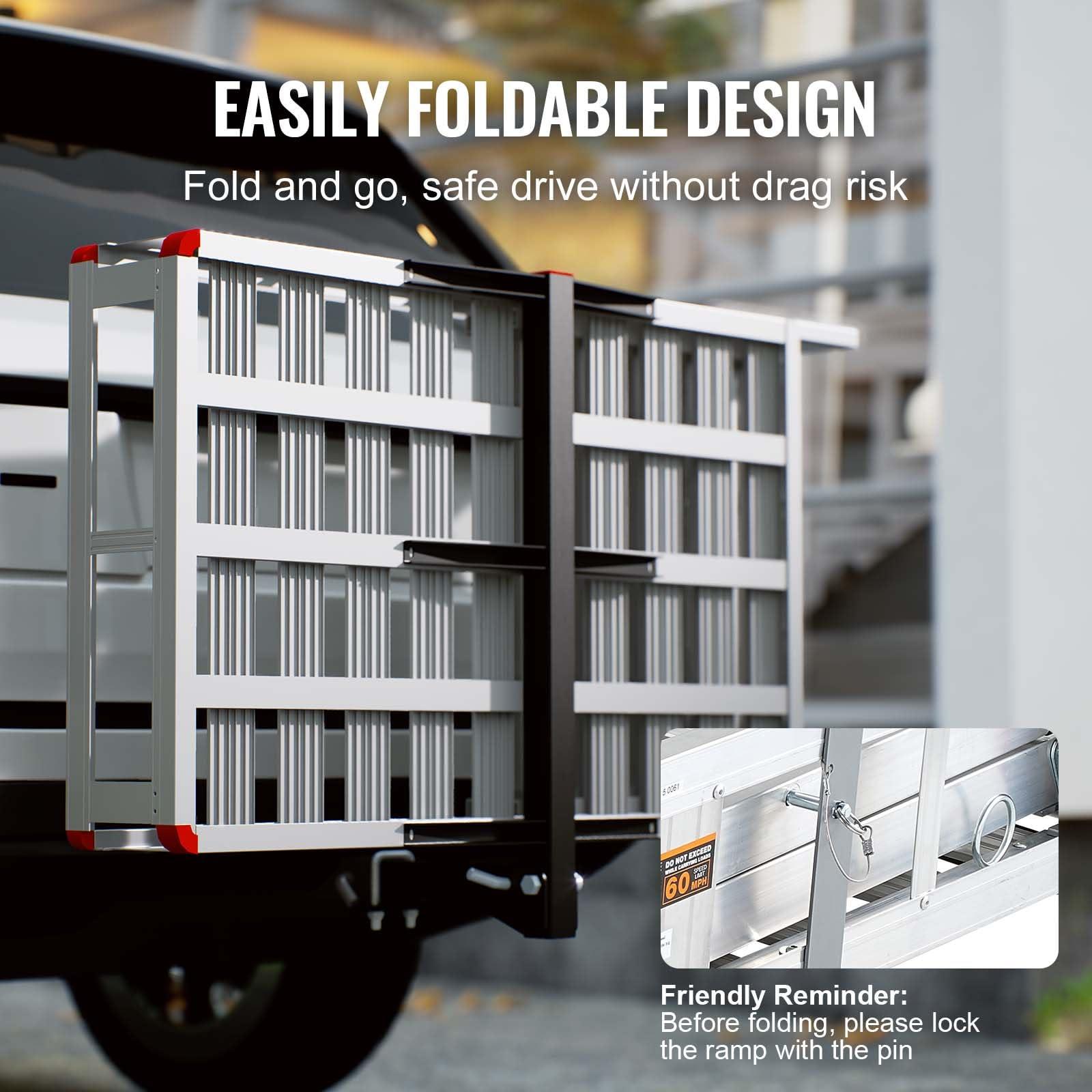 VEVOR VEVOR Hitch Mount Cargo Carrier, 500LBS Mobility Scooter Carrier with Folding Ramp, Aluminum Trailer Hitch Rack Basket & Stabilizer, Strap, Fits 2\" Hitch Receiver for Truck SUV Car, 47.2\" x 27.6\"