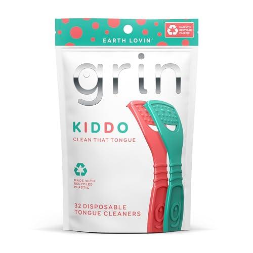 Grin GRIN Kiddo Tongue Cleaner, 32 Count, Disposable Tongue Cleaner, Hygienic Scraper, Jumbo Grip, Recycled Plastic, Keep Kiddos Healthy, Promote Fresh Breath