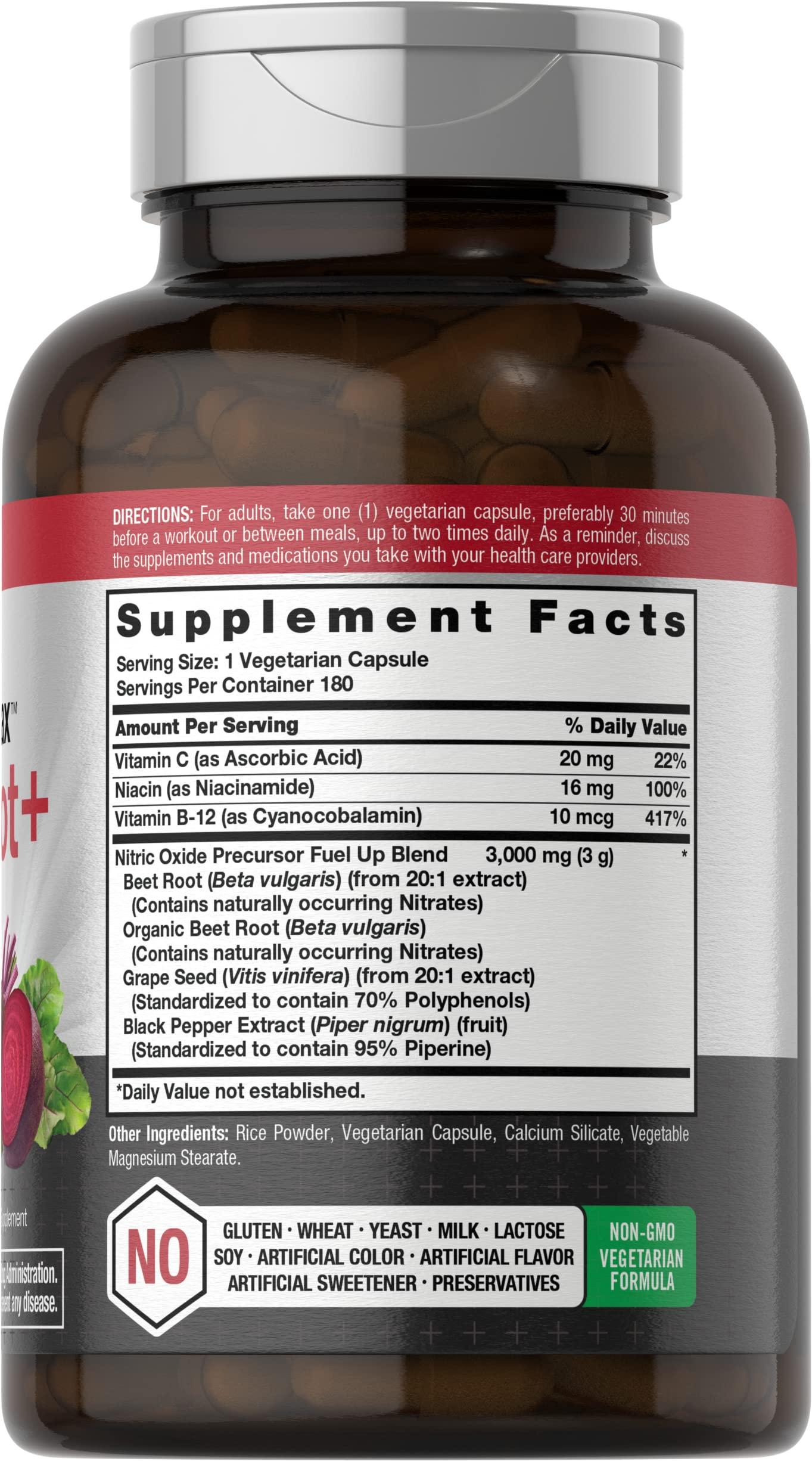 Horbach Horbach Nitric Oxide Beet Root Capsules | 180 Count | with Nitrates and Precursor | for Men and Women | Vegetarian, Non-GMO, Gluten Free Supplement